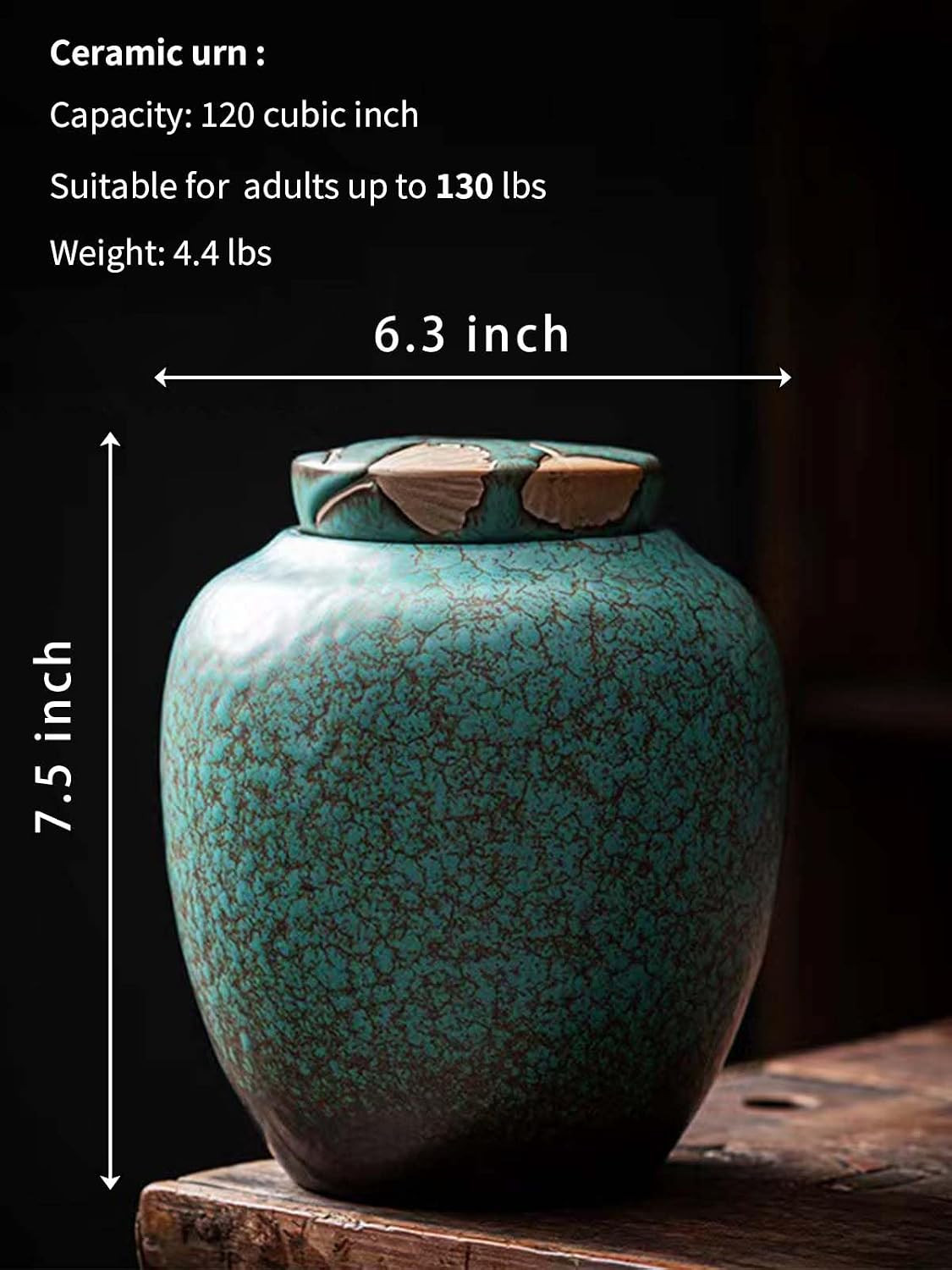 Medium Cremation Urn for Human Ashes, Unique Turquoise Glazed Ceramic Memorial,