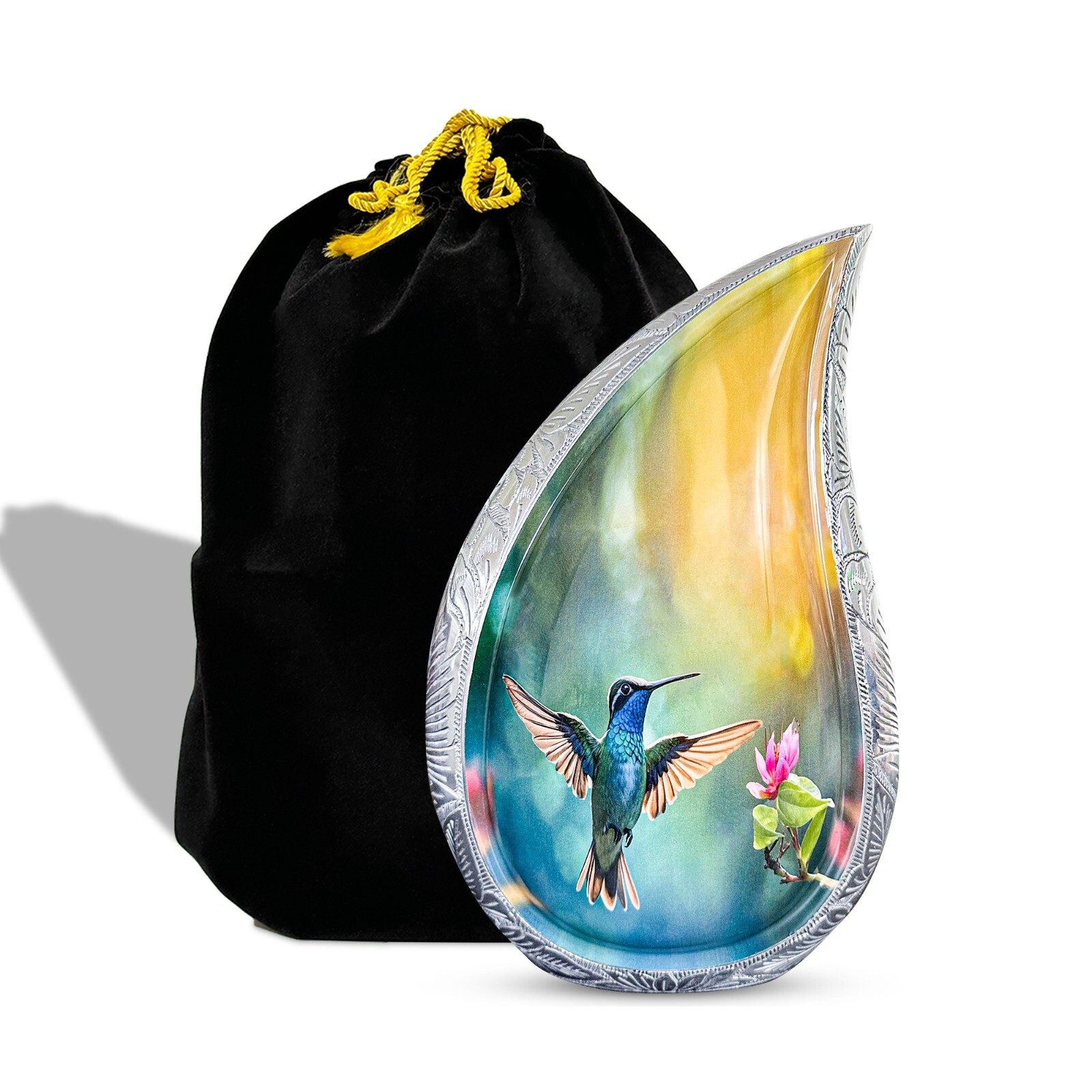 TOSENG Memorials Teardrop Urn for Ashes – Large Blue Hummingbird Cremation Urn