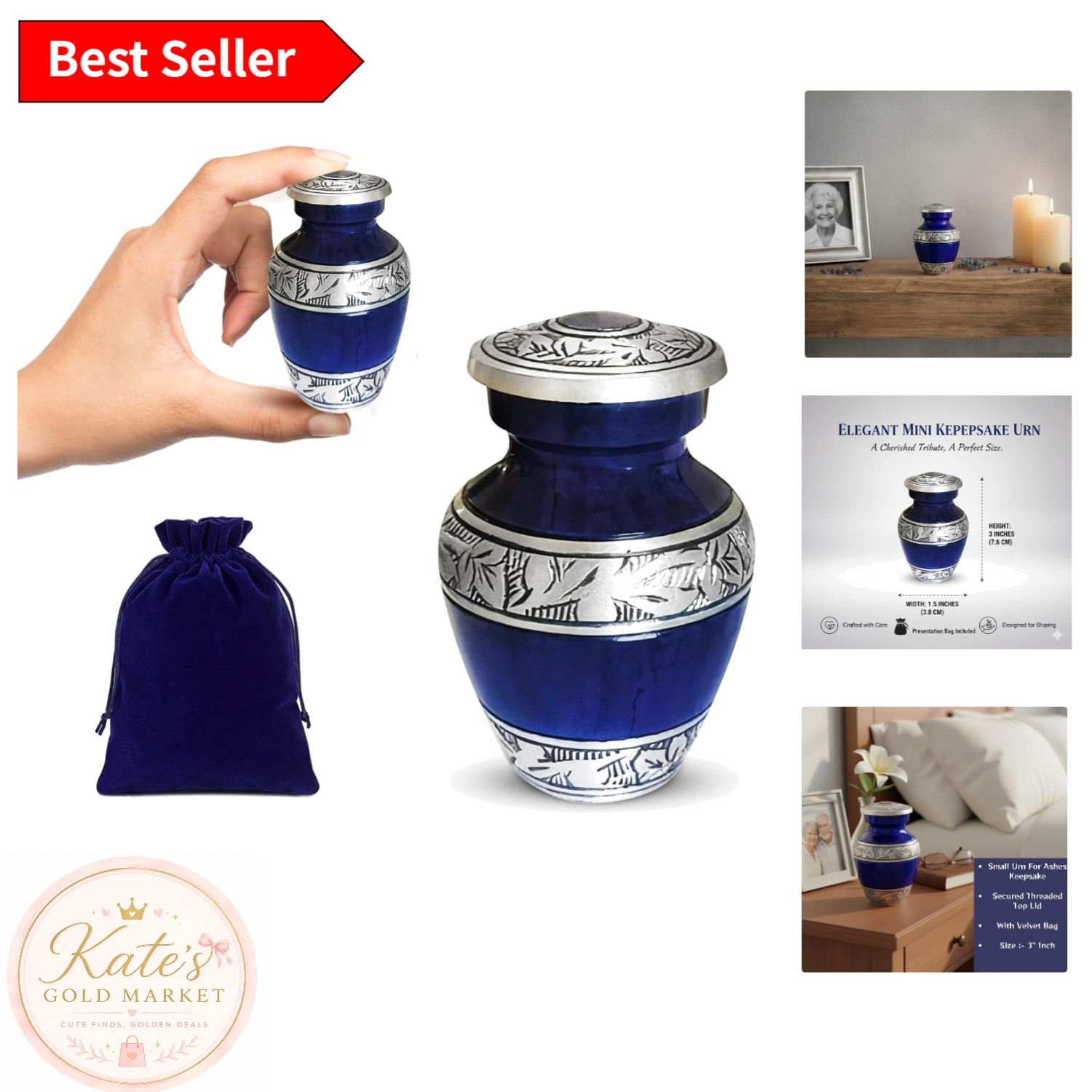 Handcrafted Keepsake Urn for Human Ashes – 3-Inch Brass Design with Velvet