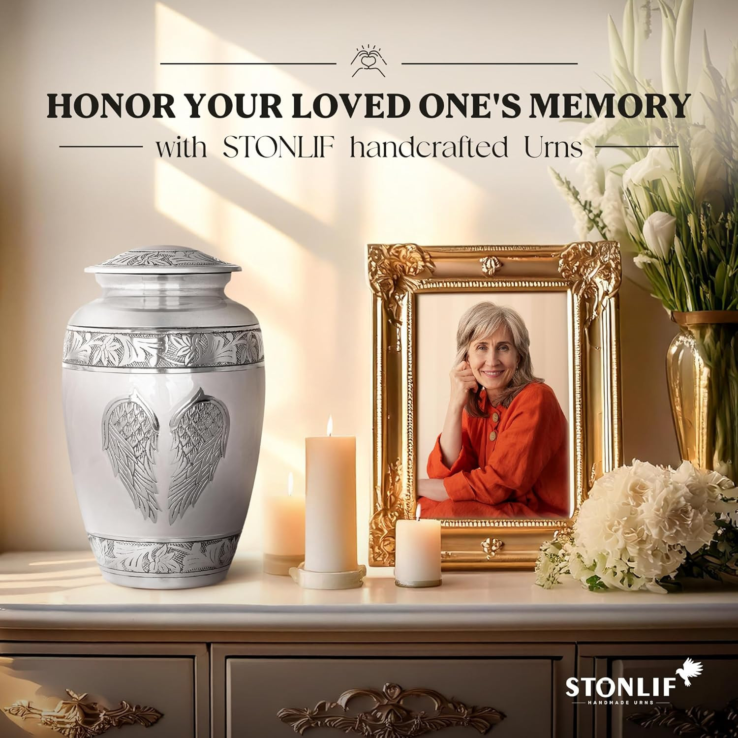Elegant Angel Wings Cremation Urn for Ashes – Large Memorial Urn in White