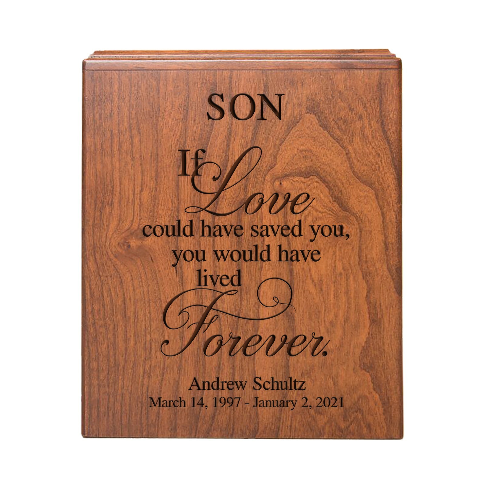 Custom Wooden Economy Urn Box holds 280 cu in of Human Ashes 7.75×9.5 – Son