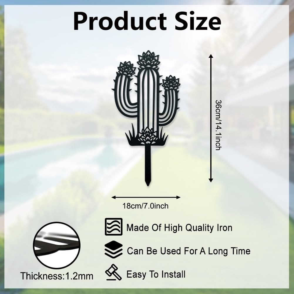 Cactus Metal Decorative Garden Stakes, Tropical Plant Silhouette Metal Outdoo…