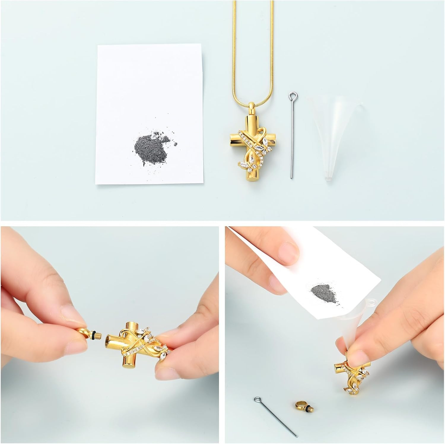 Butterfly Cross Urn Necklace for Ashes Men Women Cremation Jewelry Ashes Pendant