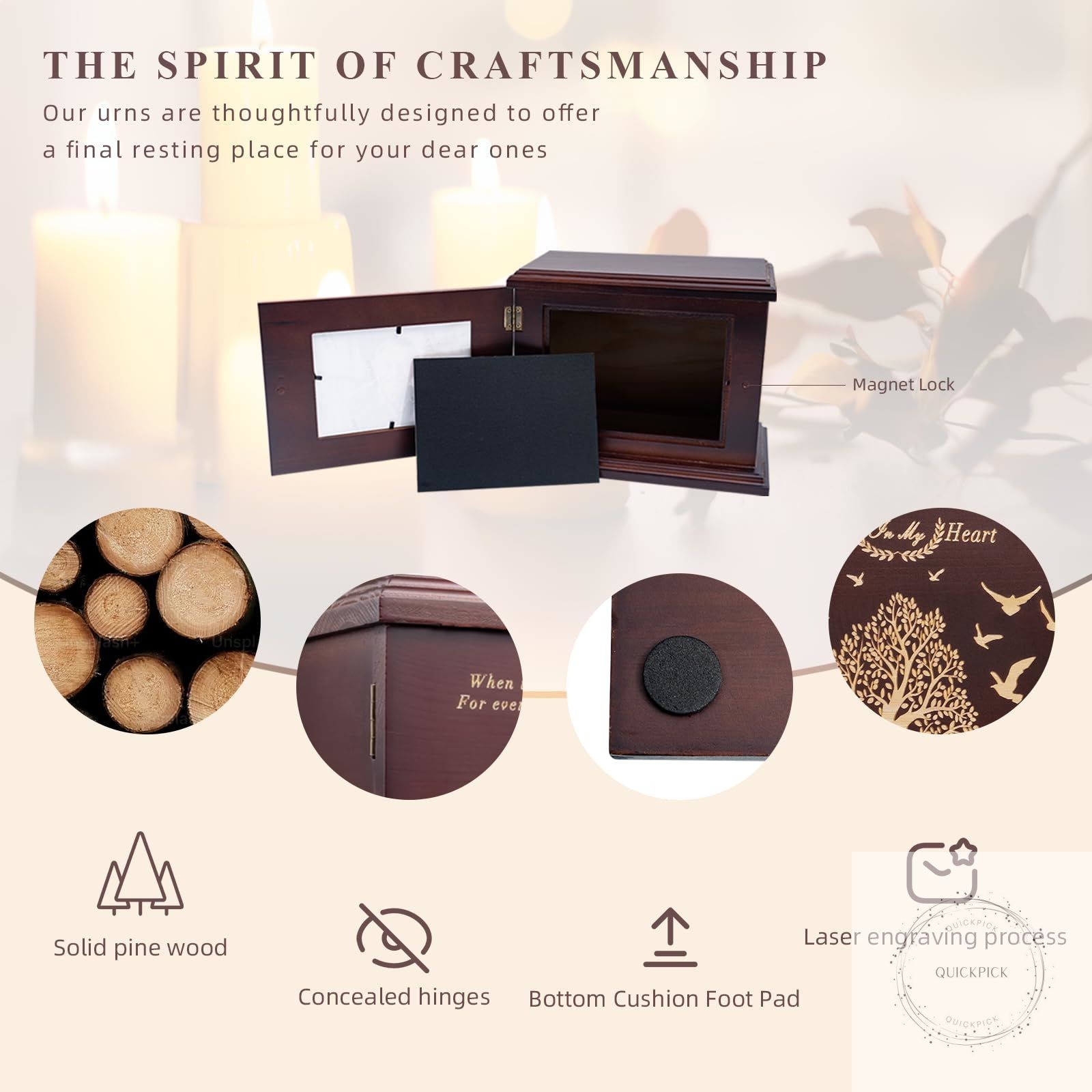 Cremation Urns for Human Ashes, Wooden Urn for Ashes Adult Male Female, Wooden