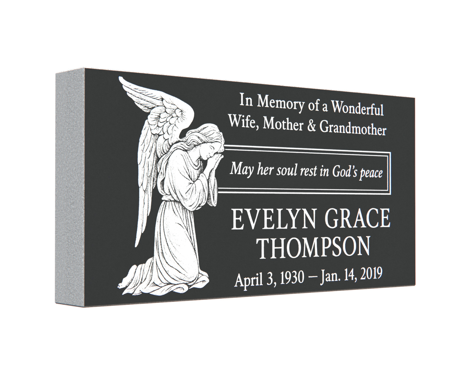 Custom Engraved Black Granite Headstone 24x12x3 – Grave Marker with Angel