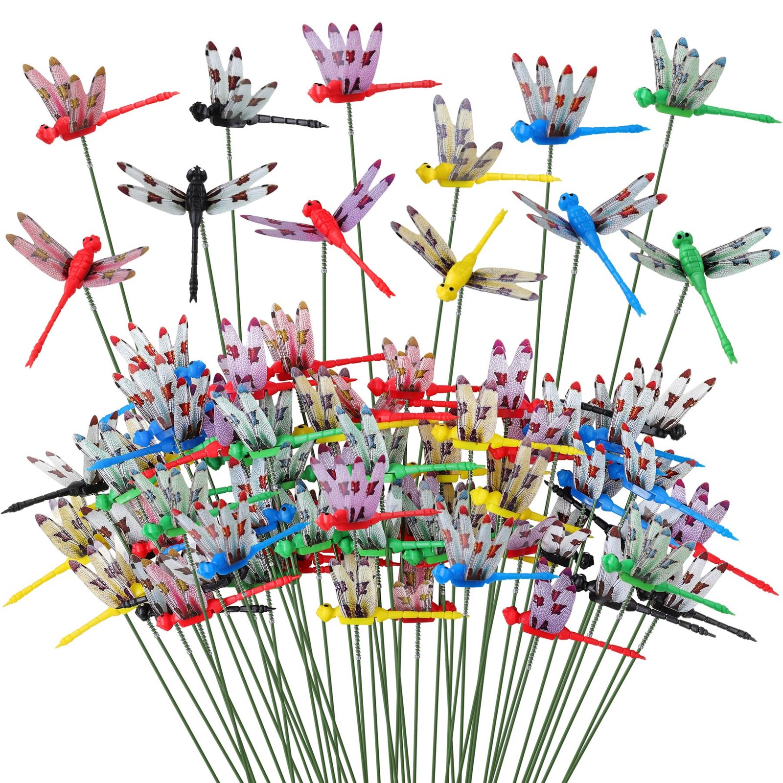 60pcs 3D Dragonfly Garden Stakes, 6 Colors Artificial Dragonfly Decorations, …