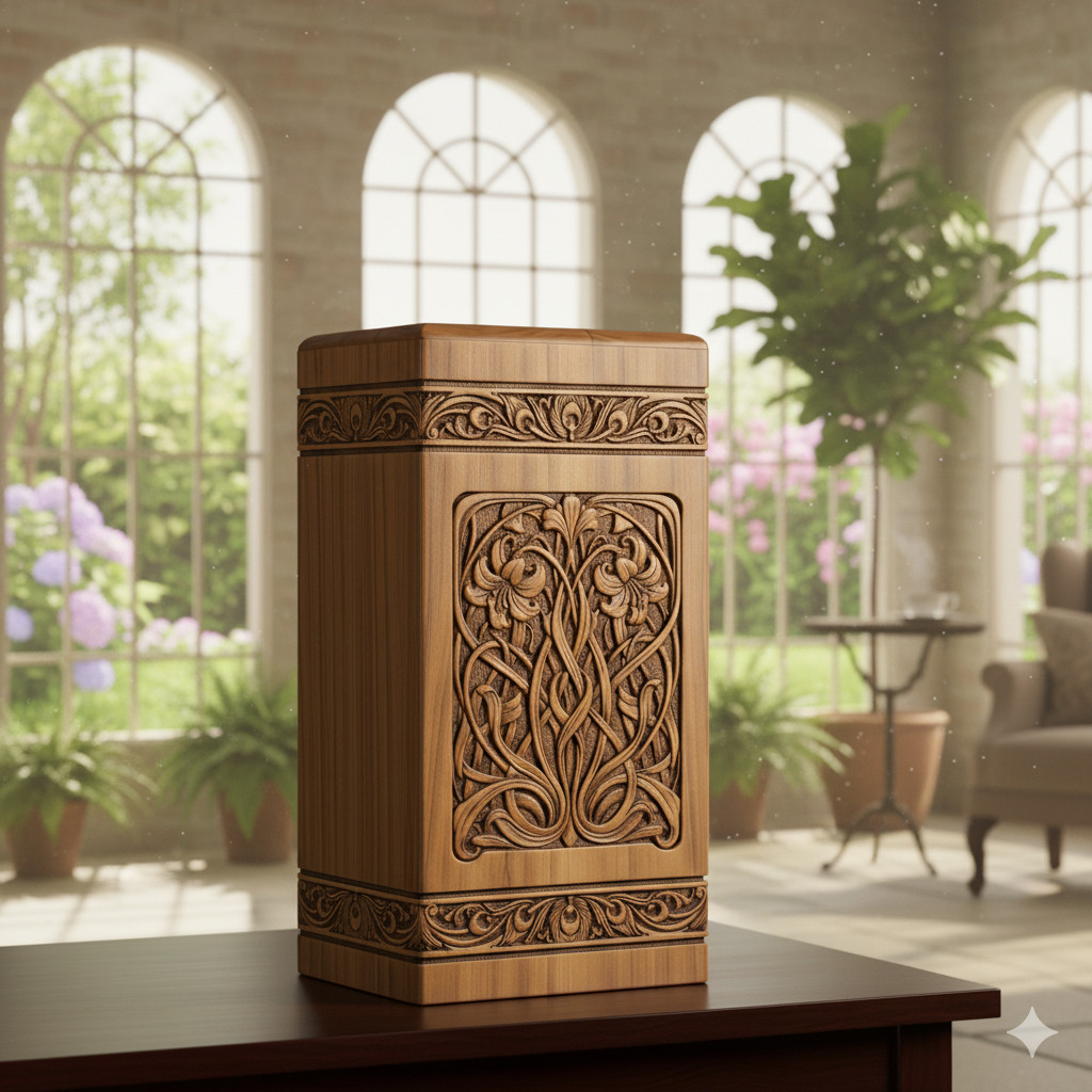 Wooden Keepsake Urn Box Square Engraved Memorial Ashes Storage Handmade 8x5x5 in