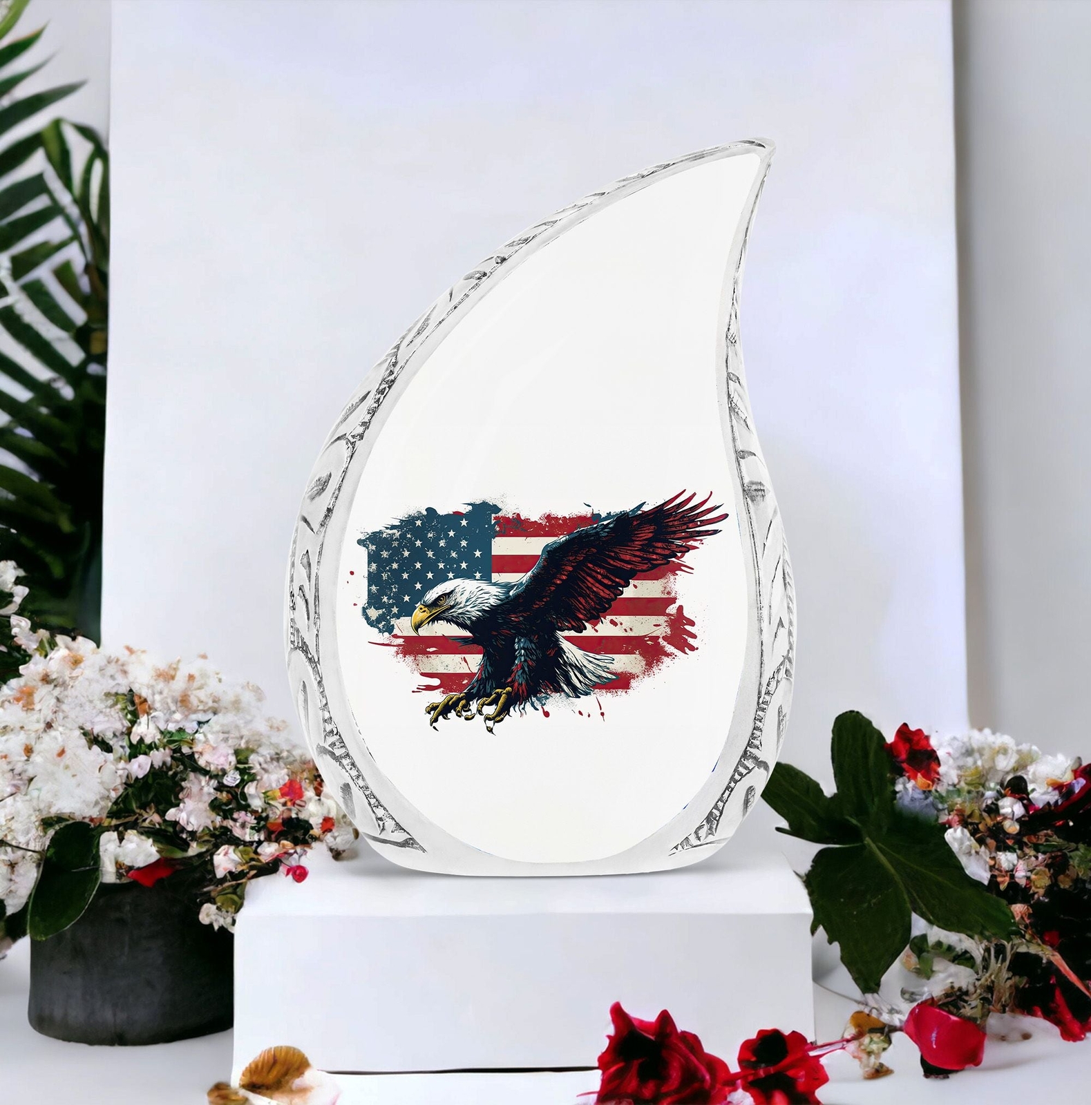 Patriotic Eagle American Flag Tribute Cremation Urn | Memorial Cremation Urn