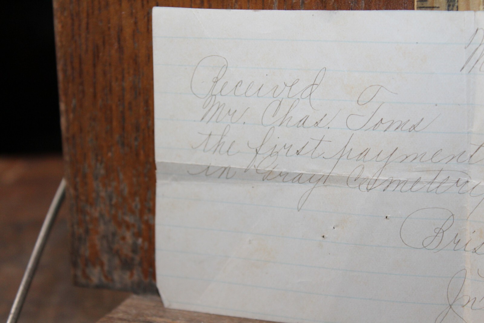 Antique Receipt Gray Cemetery Knoxville Tennessee May 13, 1893 Chas. Toms