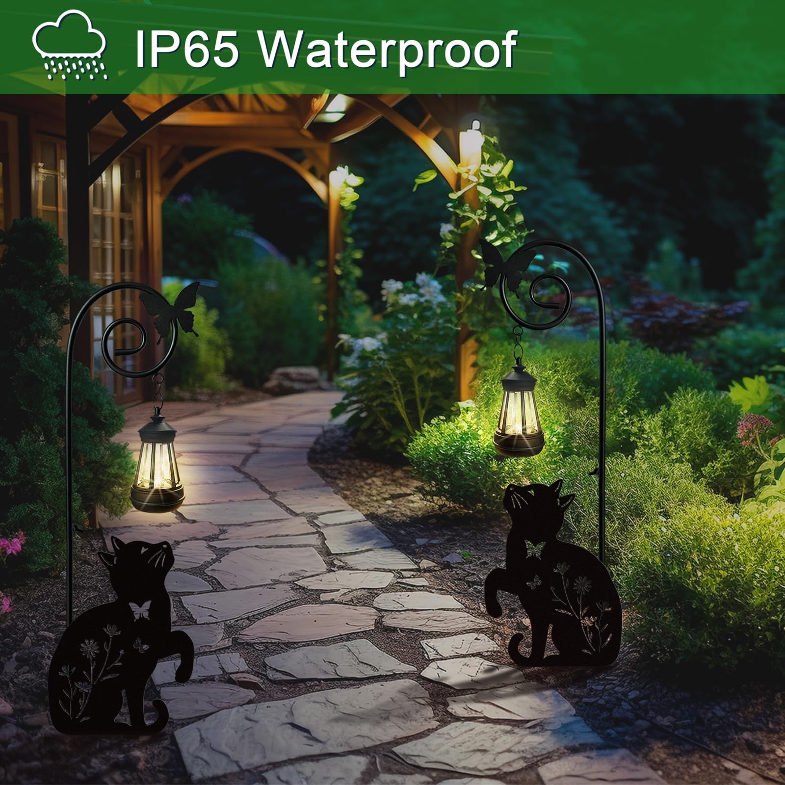 Metal Cat Stake with Solar Lights | Outdoor Garden Decor and Lawn Ornaments
