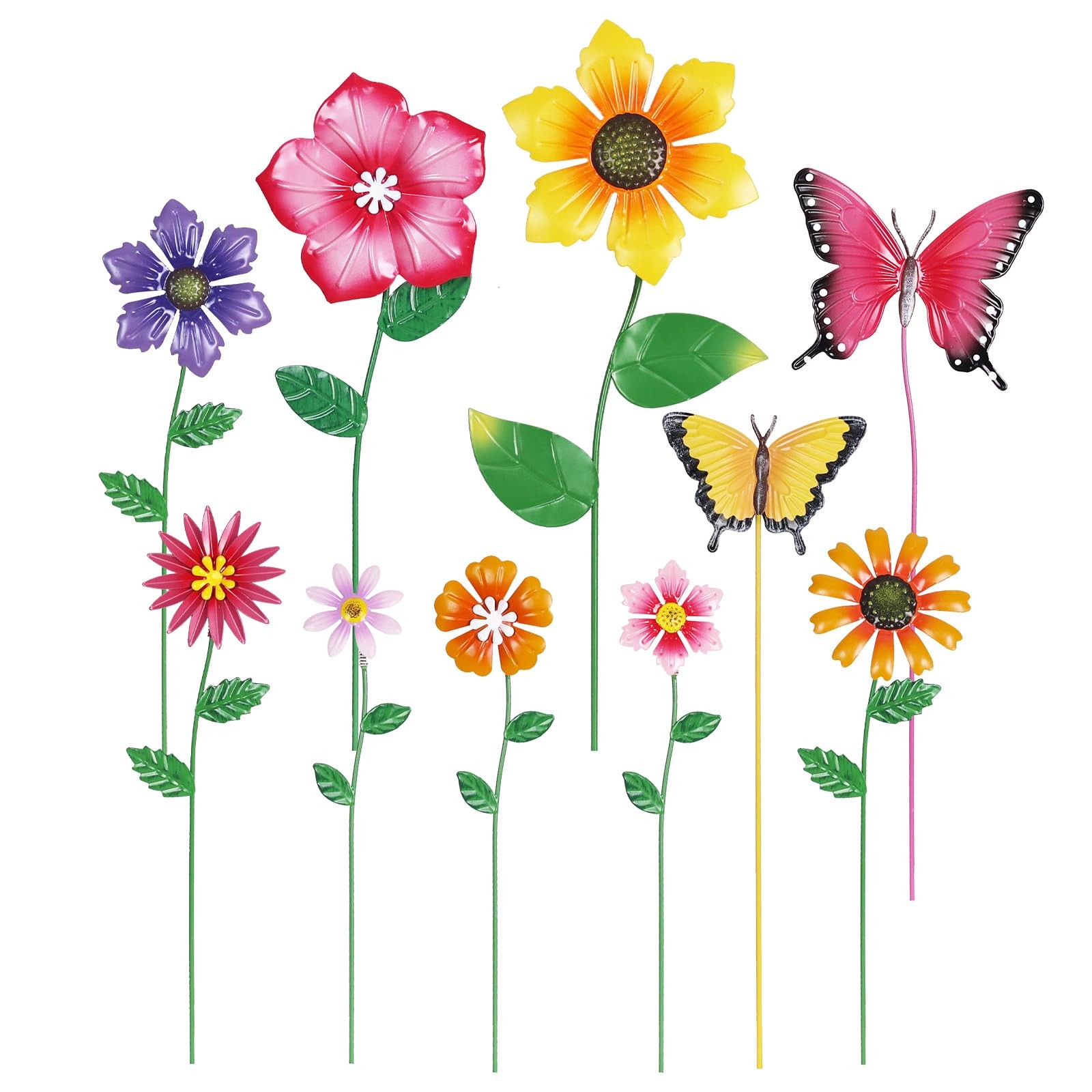 Garden Decor for Outside, Set of 10 Metal Flowers Decorative Garden Stakes fo…