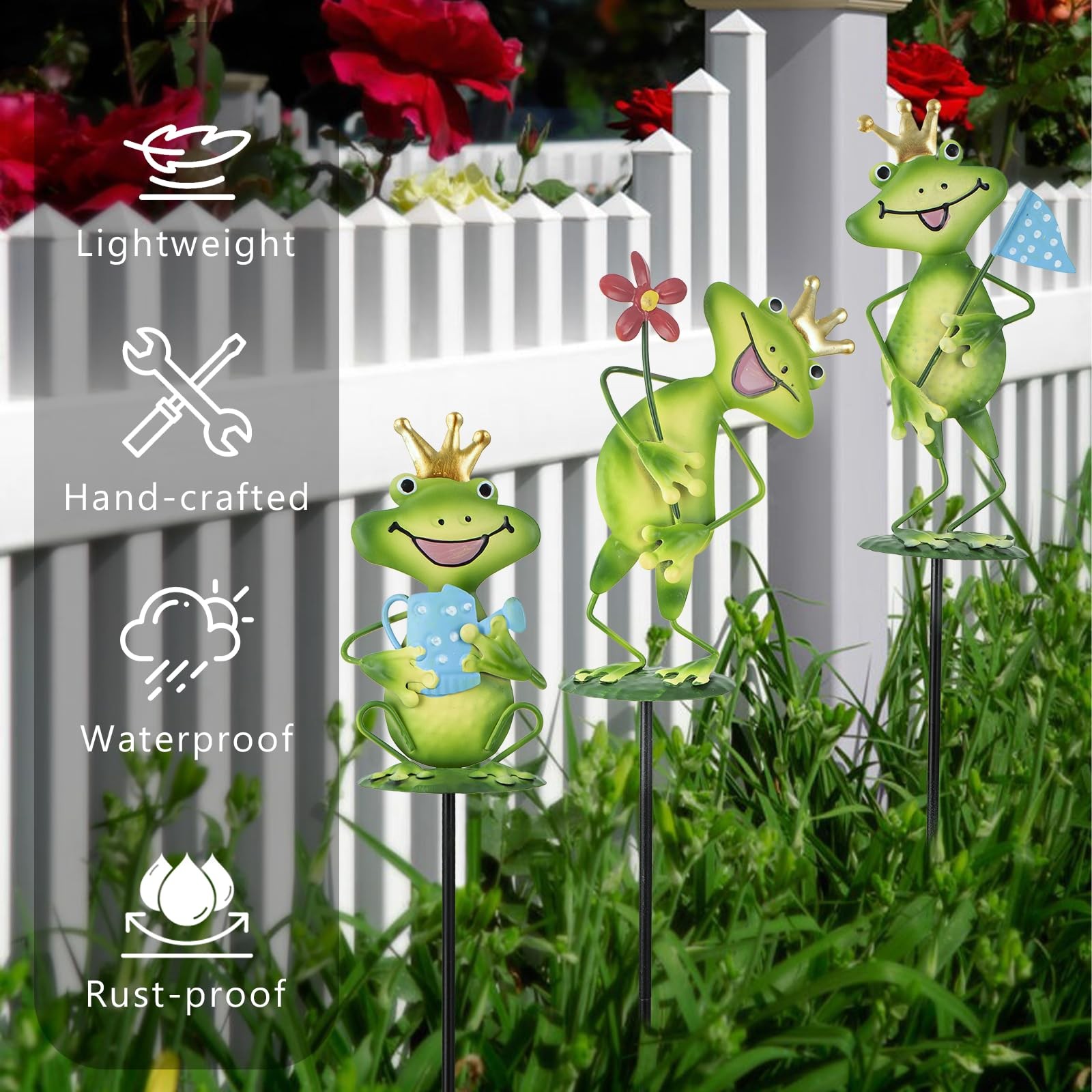 3 Pack Metal Garden Stakes, 21″ Frog Garden Stakes for Spring Decor, Metal Ya…