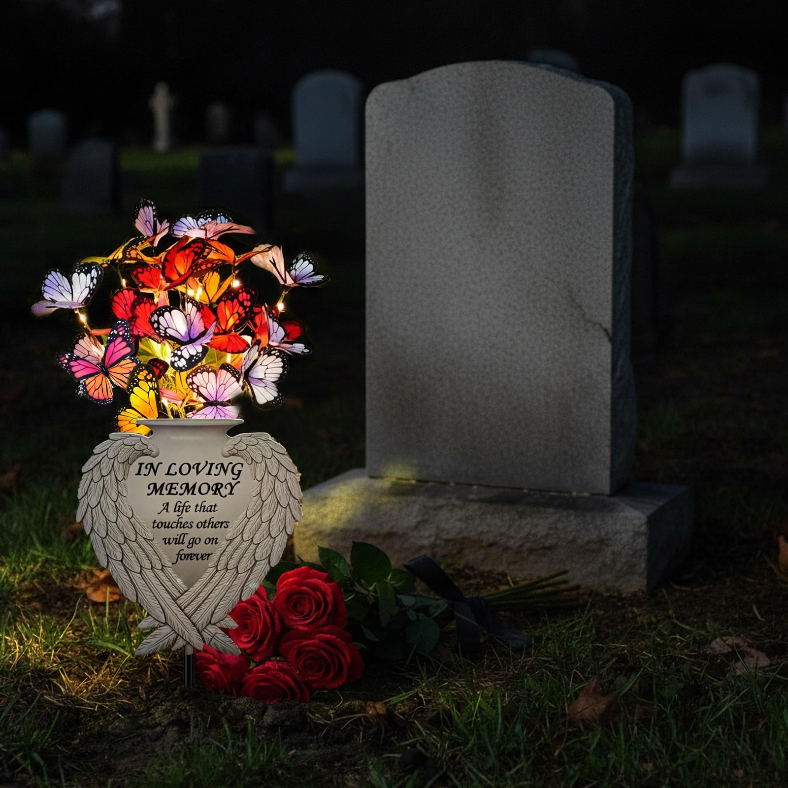 Solar Angel Wing Memorial Stake – Metal Silhouette Grave Decorations for Ceme…