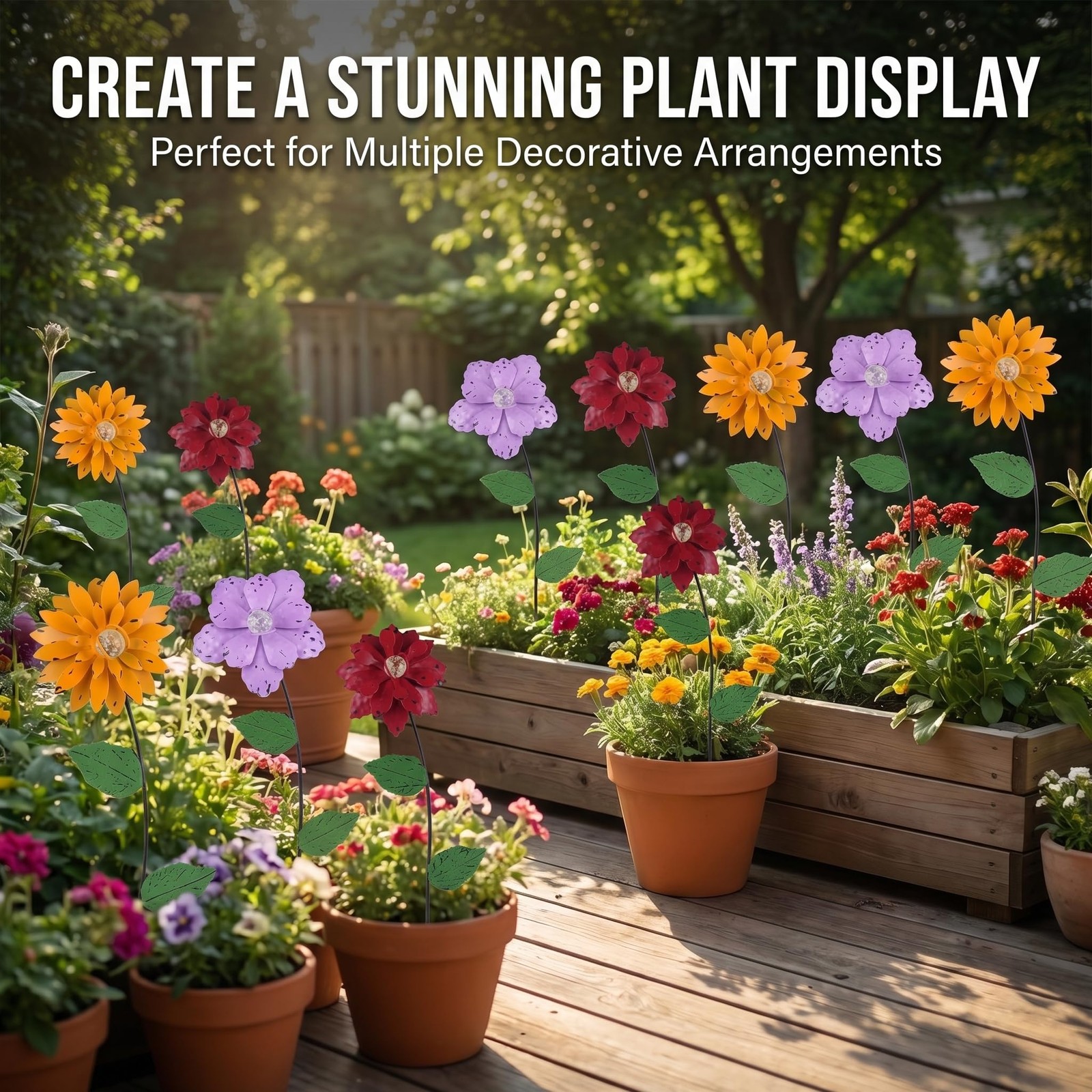 3 Pack Glow in the Dark Flower Garden Stakes, Metal Outdoor Yard Decor with S…
