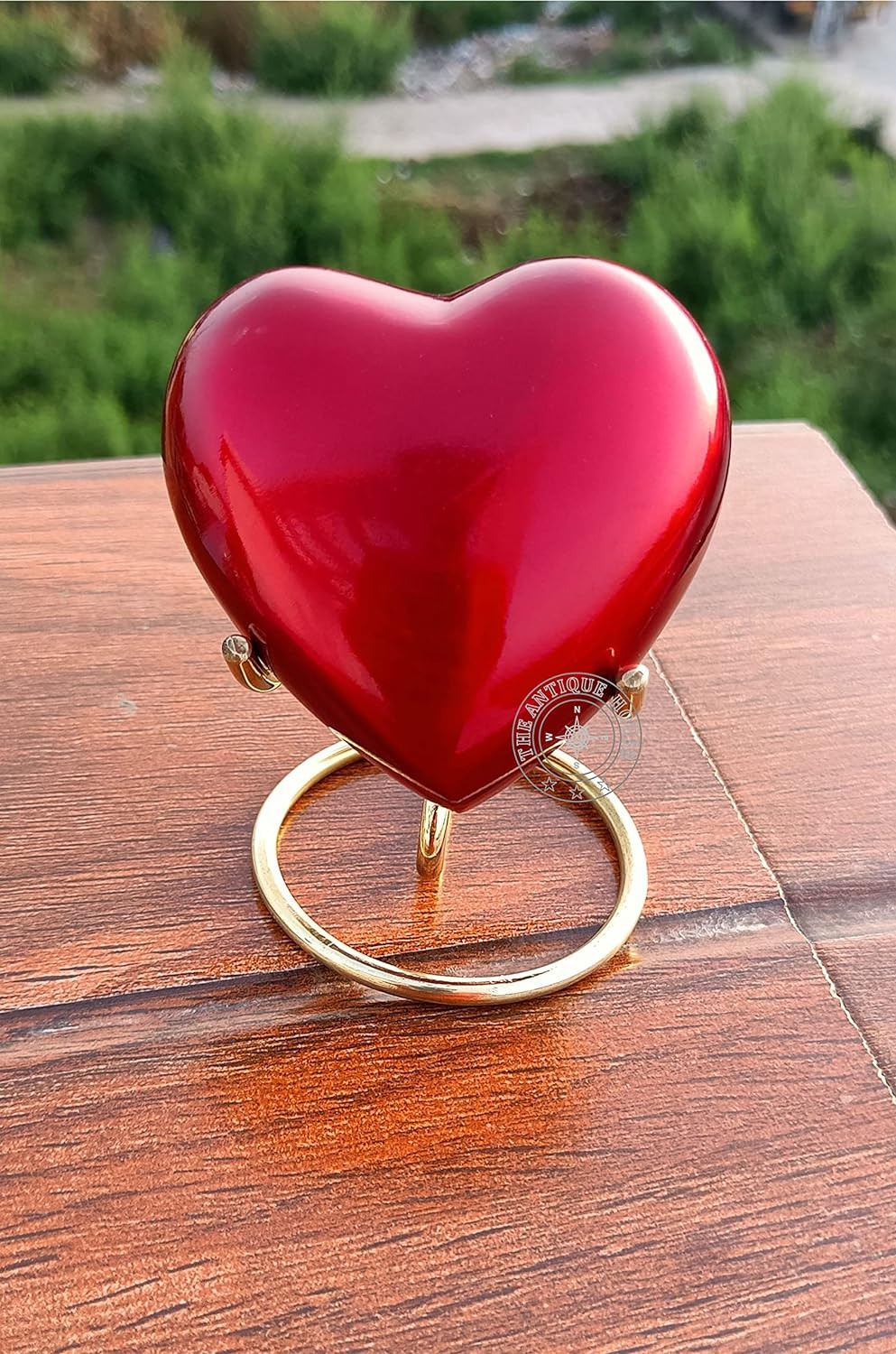 Red Heart Premium Cremation Urn for Ashes Keepsake with Brass Stand Best Gift fo