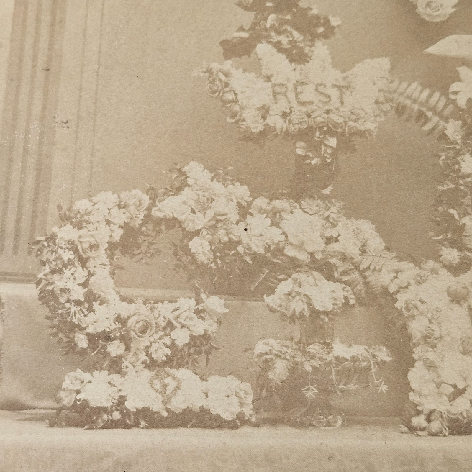 Vintage Lg Cabinet Card Photo Funeral Home Mother Sister Flower Display