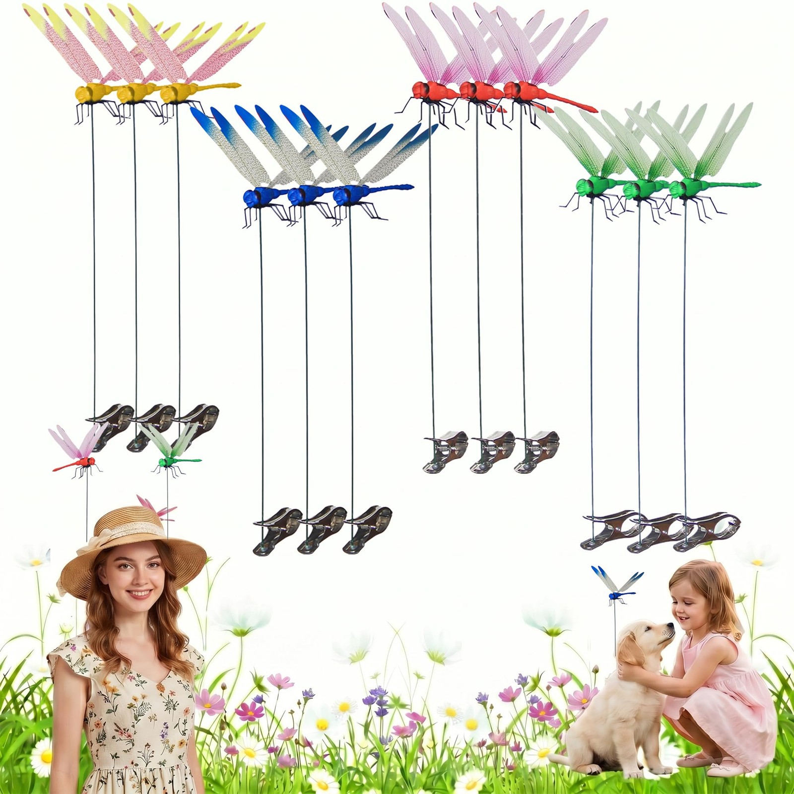 12pcs Dragonfly Hat Clip Realistic Fake Dragonflies Clip-On Garden Outdoor De…