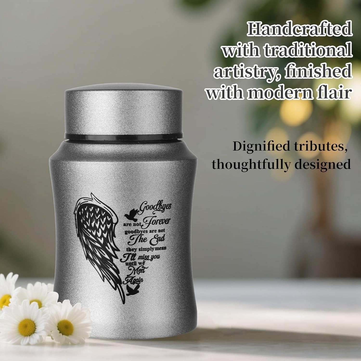 4.5 Inches Medium Size Urns for Human Ashes Adult, Heart Angel Wings Cremation