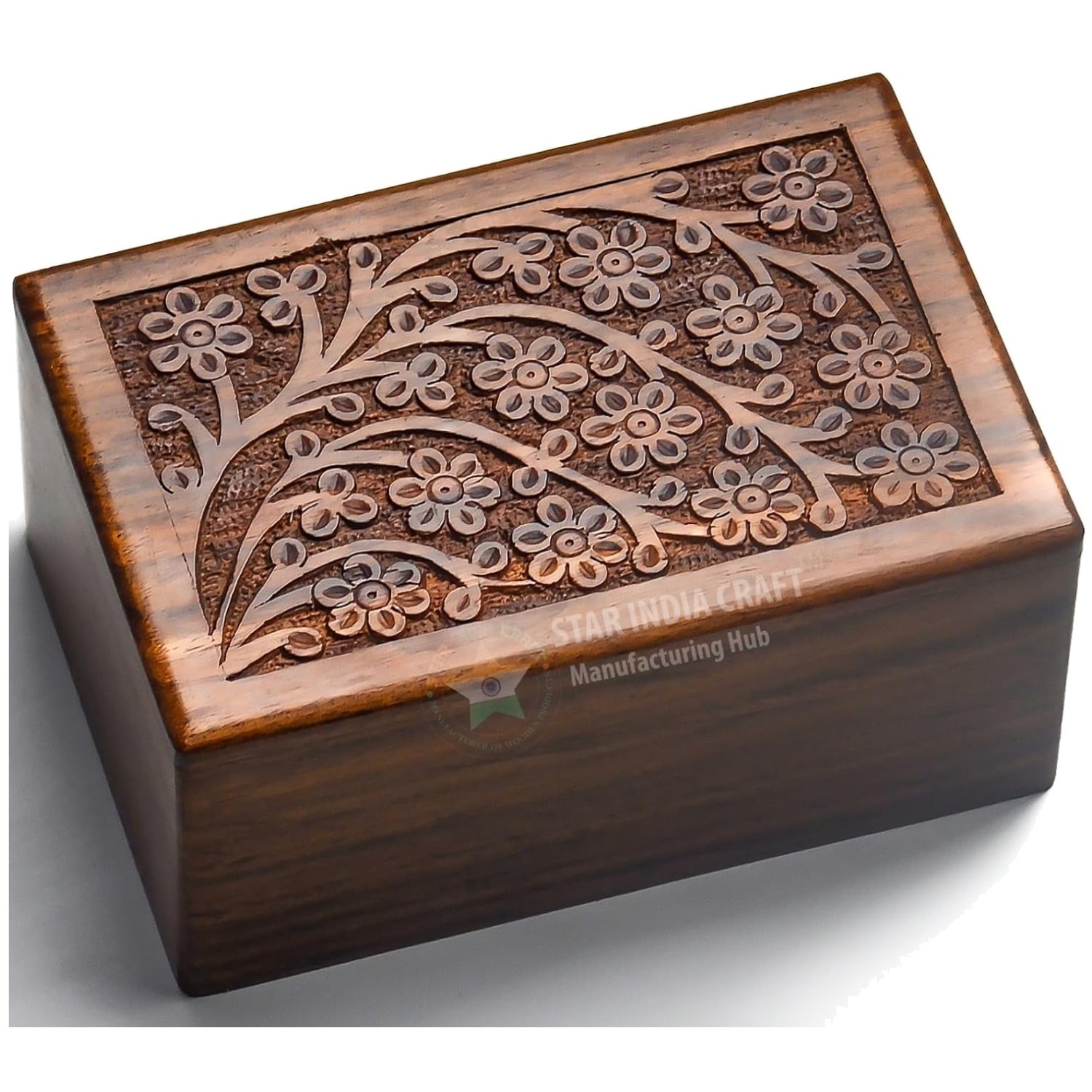 Hand-Carved Rosewood Burial Urn – Engraved Tree of Life