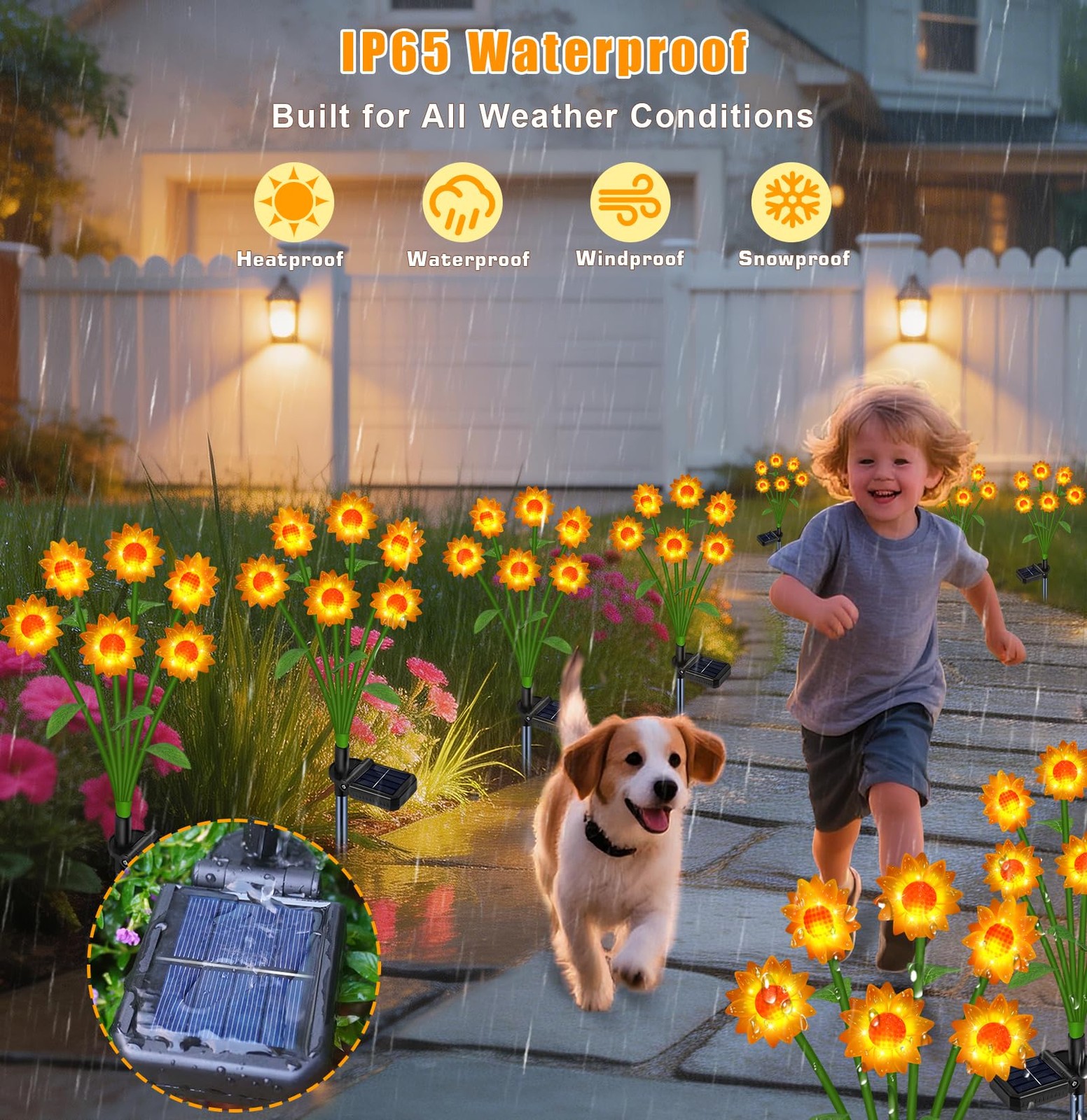 Solar Lights Outdoor Waterproof Sunflowers Garden Decor,4 Packs with 24 Sunfl…