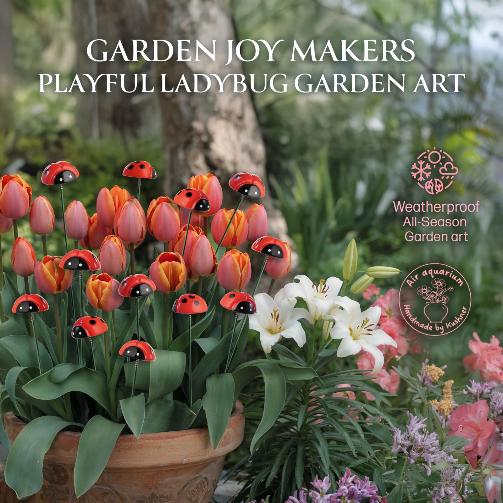 Handmade Ladybug Garden Stakes – Set of 5 Premium Red & Black 3D Hand-Painted…