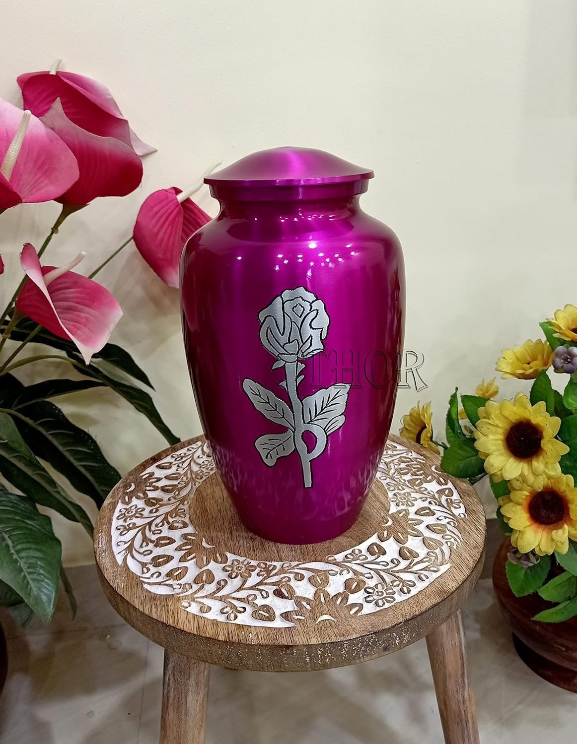 Large Pink & Silver Rose Patterned/Urn for Adult Urns Rose Cremation Urn/Colorfu