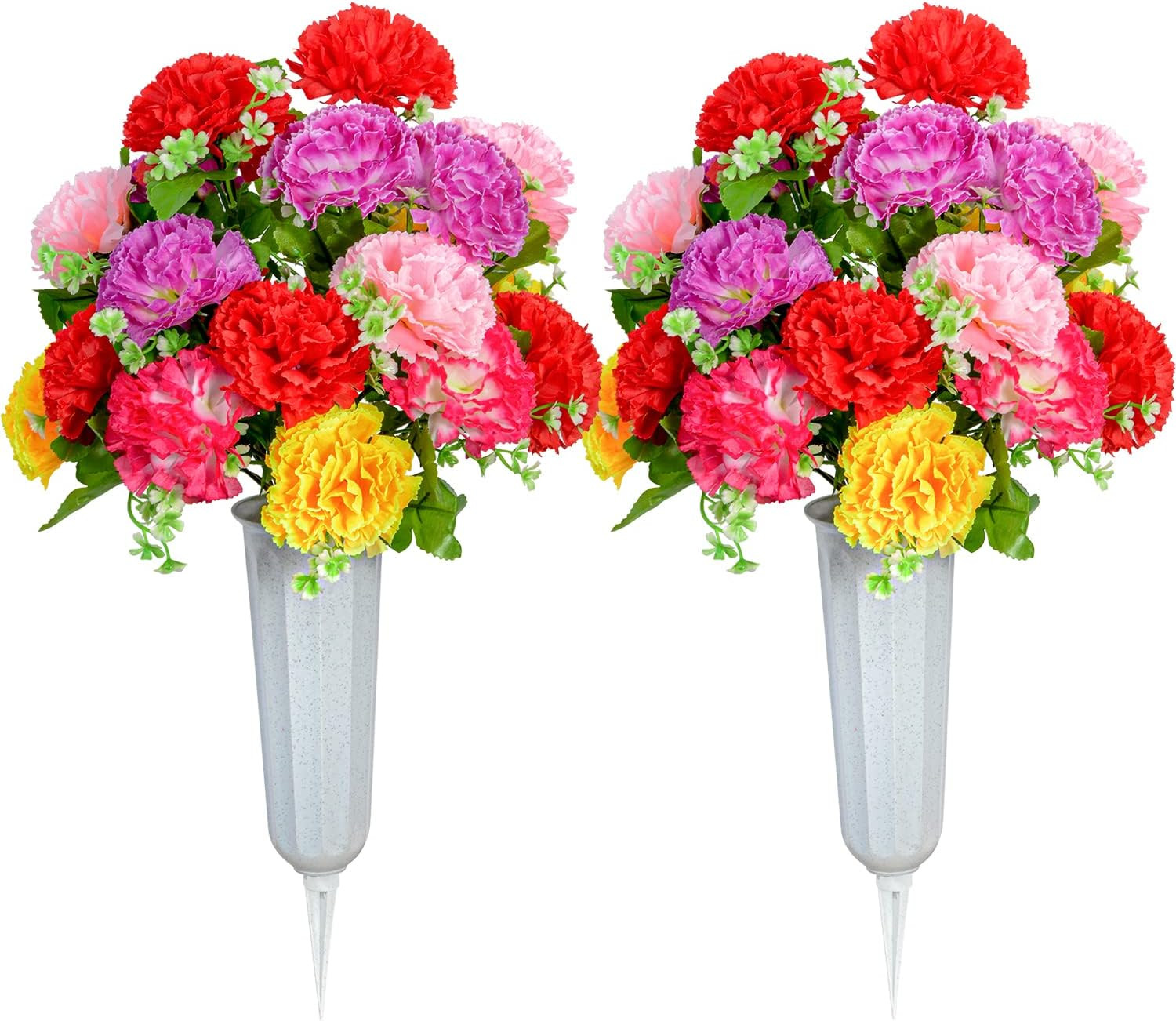 Cemetery Flowers, Set of 2 Artificial Carnation Bouquet Grave Memorial Flowers w