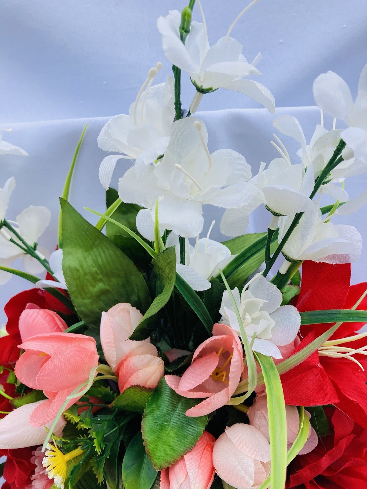 Pink & Red Summer Silk Flowers W/Angel For Cemetery Bevel/grave Marker, Memorial