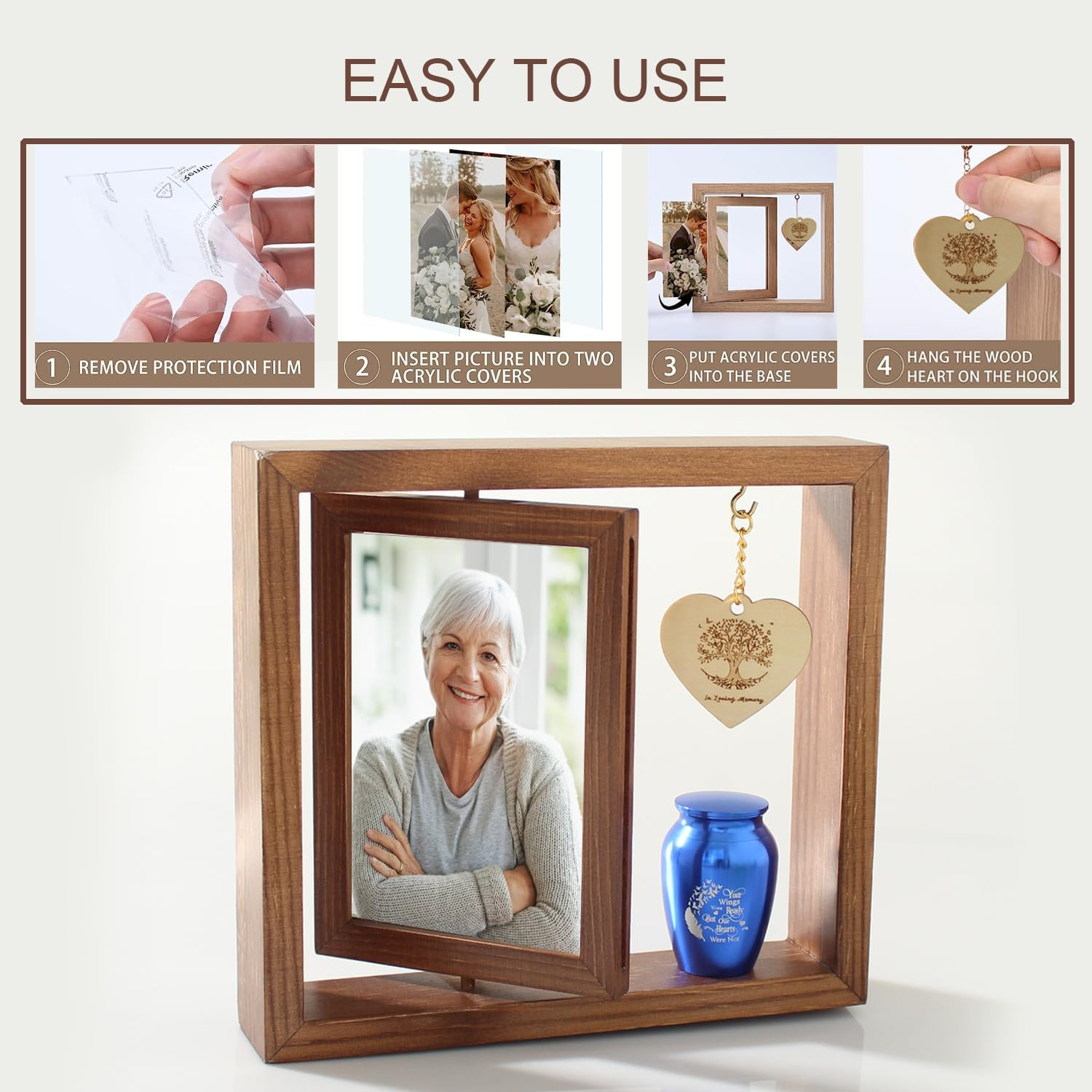 Memorial Picture Frame and Small Urn Set,Mini Cremation Keepsake Urn for Loss of