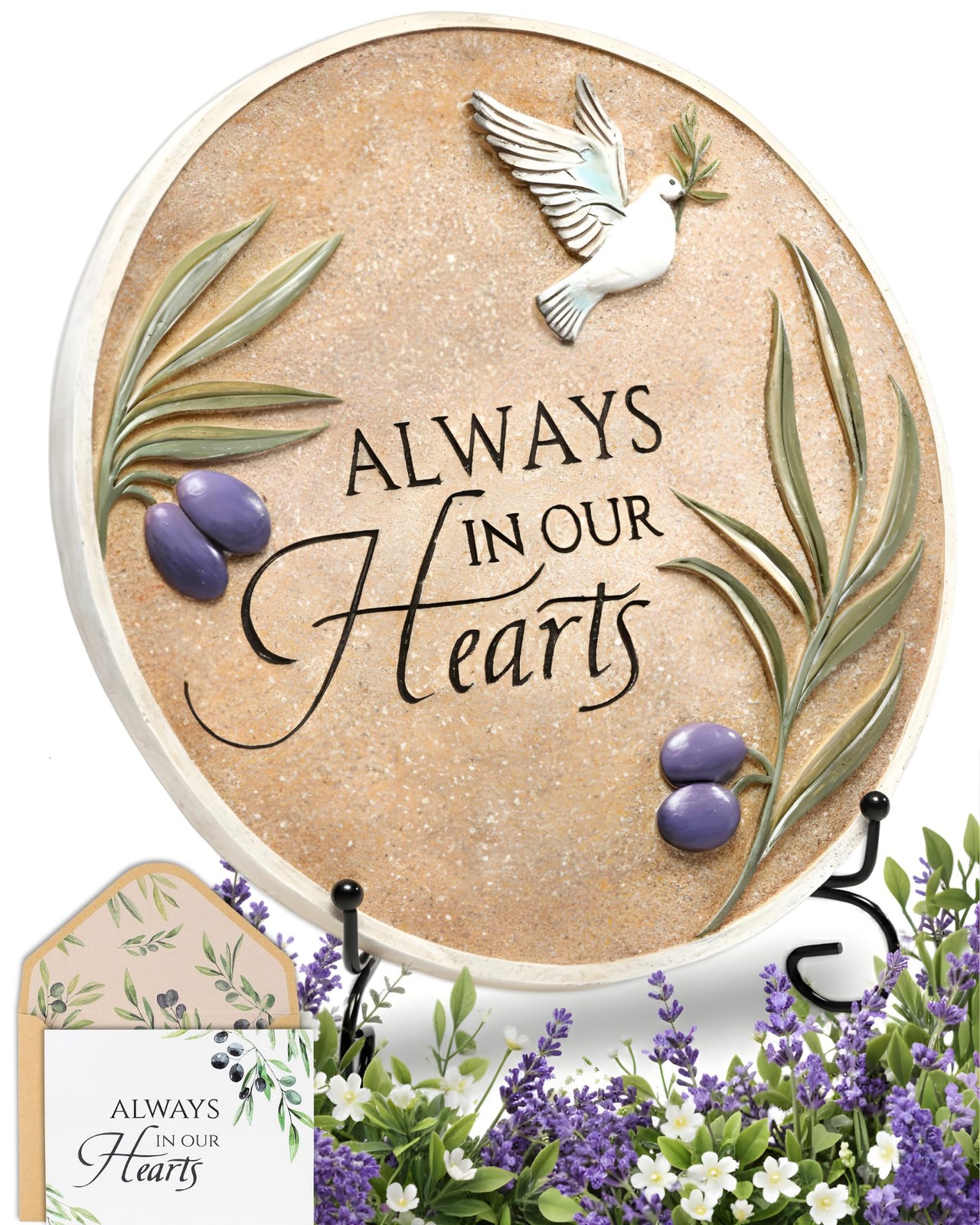 Stunning Garden Memorial Stone with Stand & Sympathy Card (10″) – Artist Desi…