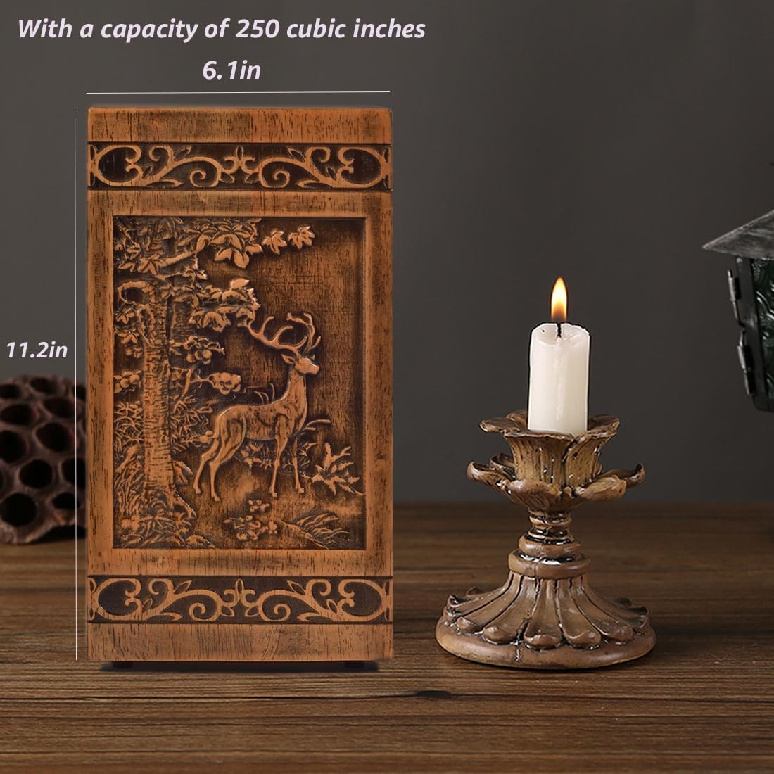 KIMNAG Wooden Cremation Urn for Human Wood Ashes Decorative Deer(xl)250lbs