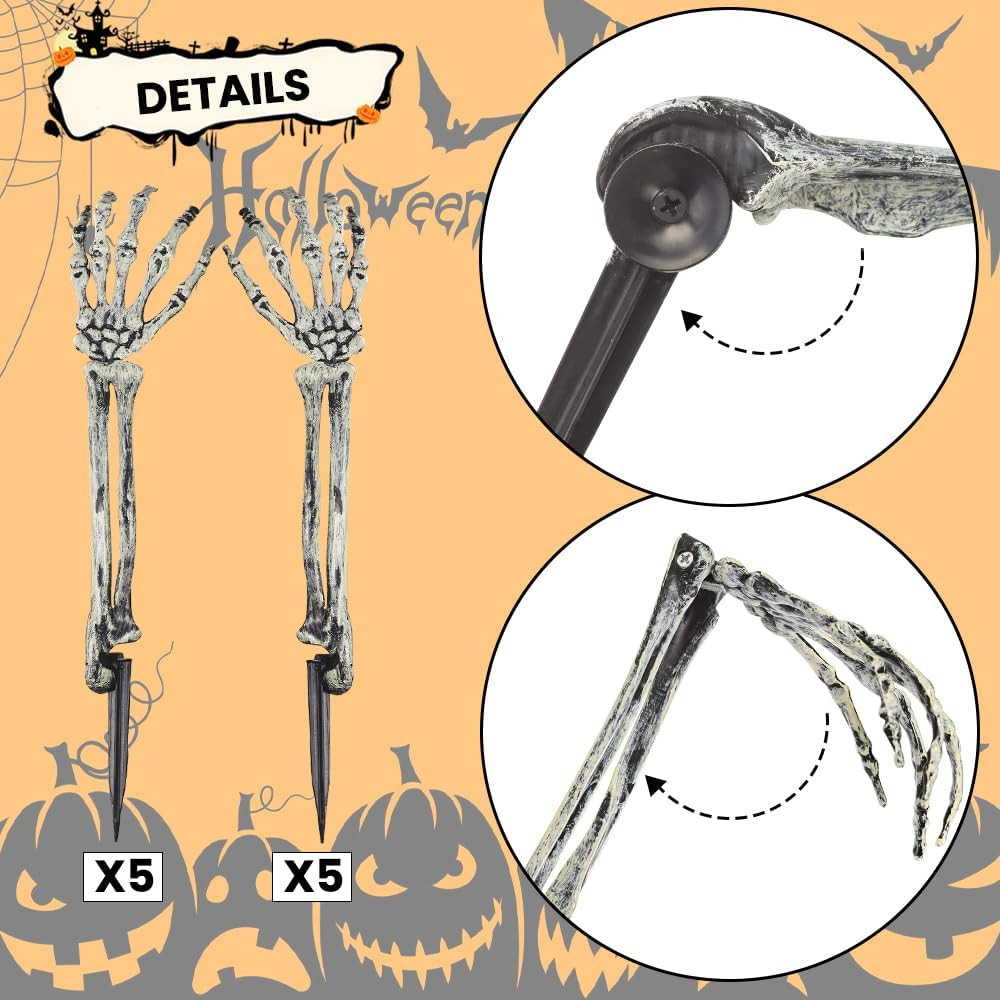 10 PCS Halloween Skeleton Arms Decoration Realistic Skeleton Hands for Garden La