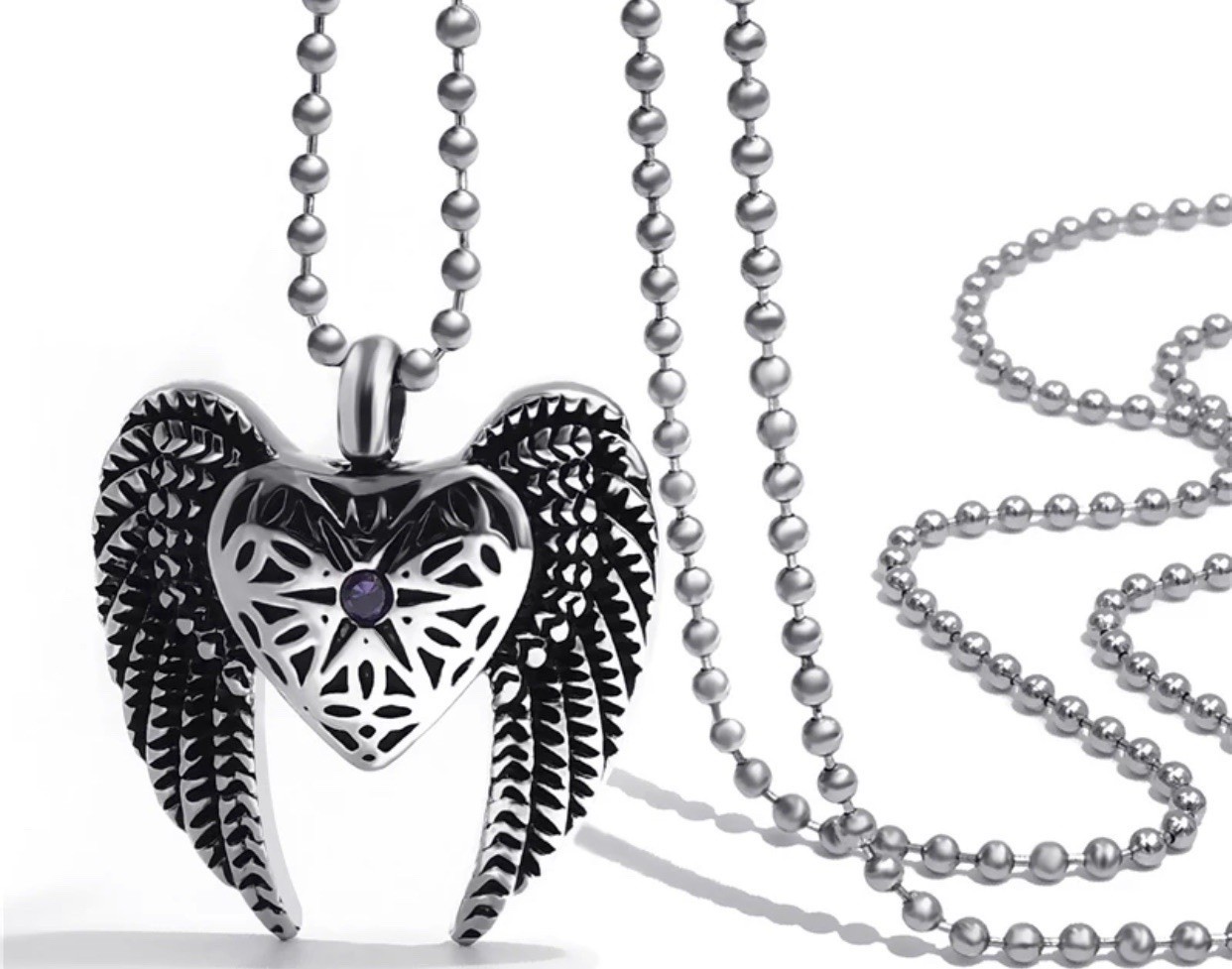 Heart Cremation Urn Necklace for Ashes Angel Wing Jewelry Memorial Pendant and 1