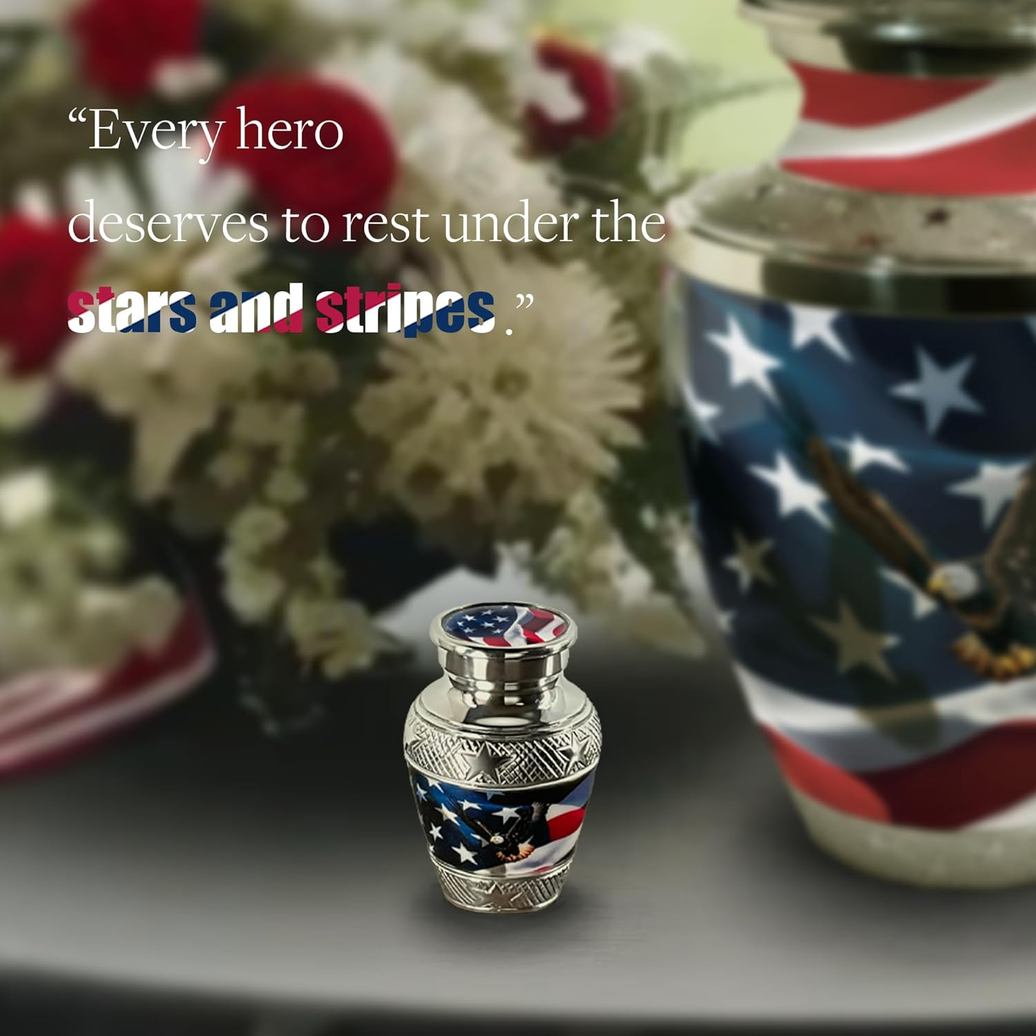 Handcrafted U.S. Flag Set of 4 Keepsake Mini Urns for Ashes, 3 Inches Tall, with