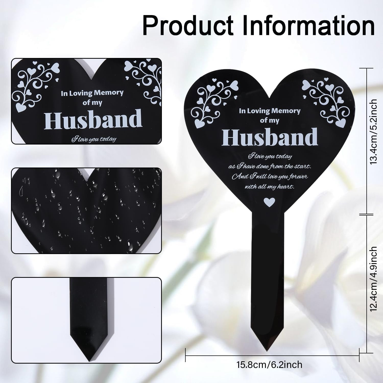 Heart Husband Garden Stake for Husband Memorial Remembrance Plaque Stake Cemeter