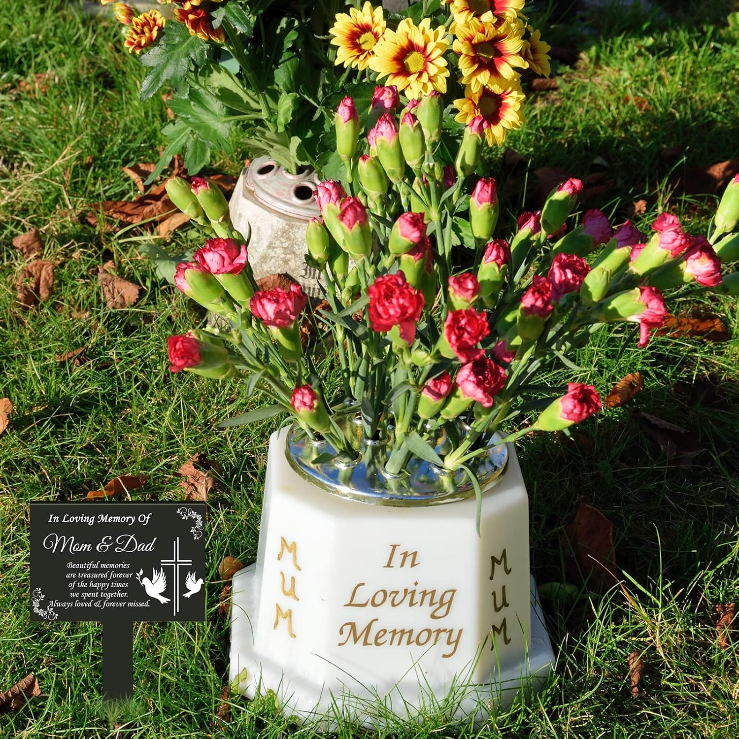 Memorial Garden Stake Dad Cemetery Decoration Temporary Grave Marker | Mom and D