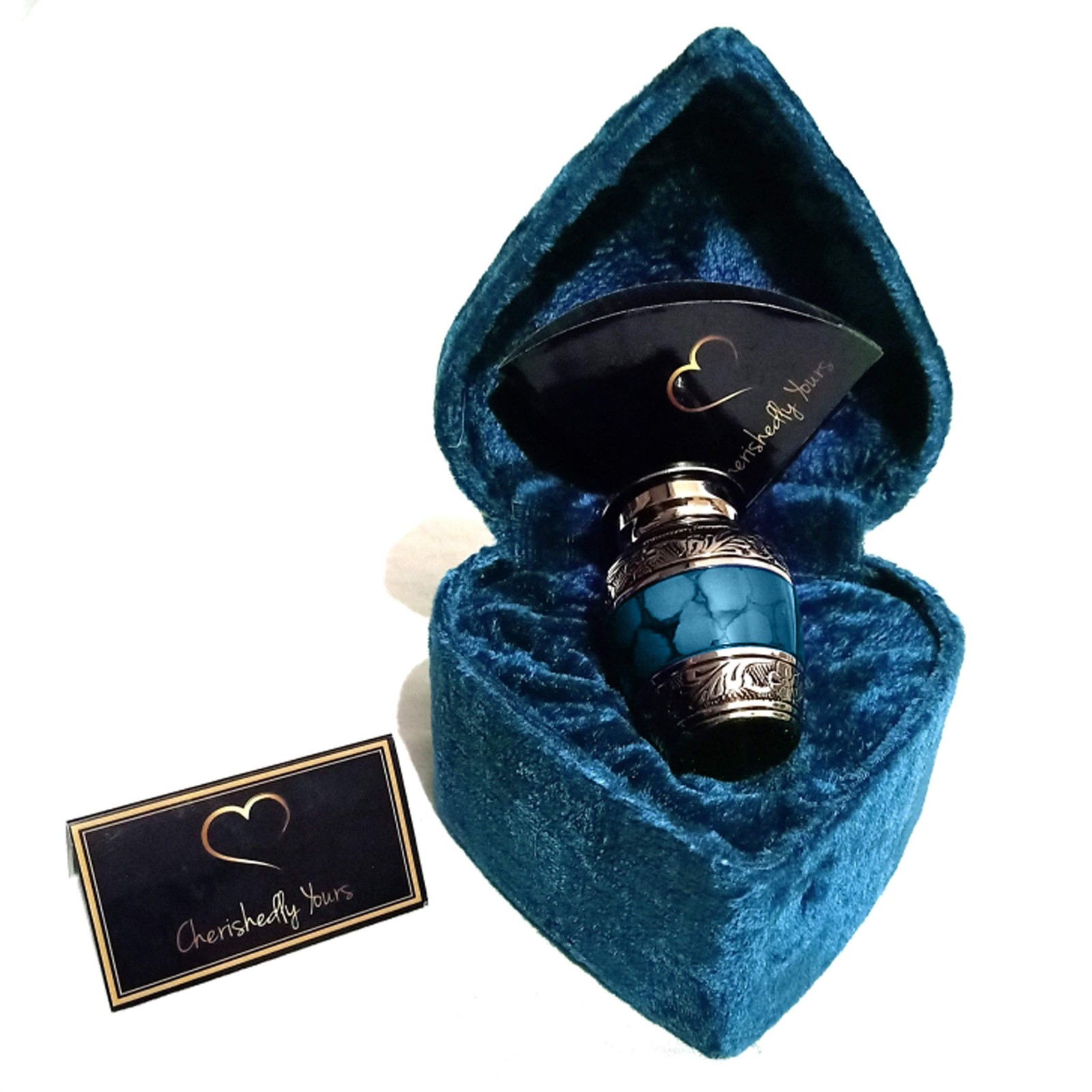 Cremation Urns for Ashes with Velvet Case & Funnel – Dark Blue Brass Memorial