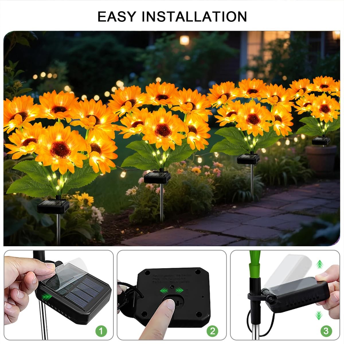 Solar Sunflower Lights 4 Pack with 24 Sunflower Solar Lights Outdoor Garden D…