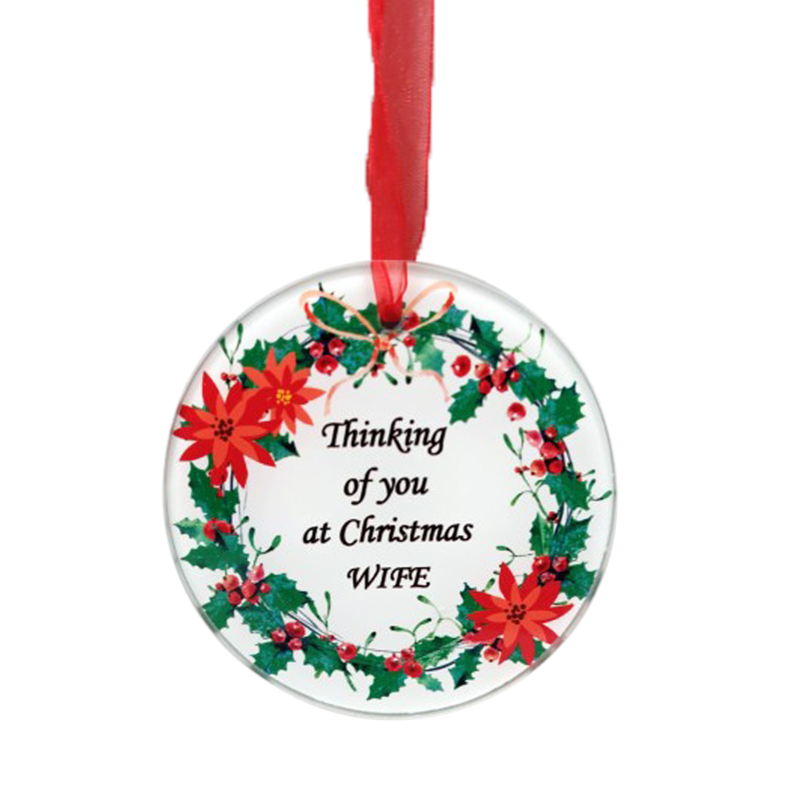 Wreath Design Round Glass Memorial Christmas Tree Hanger – Wife