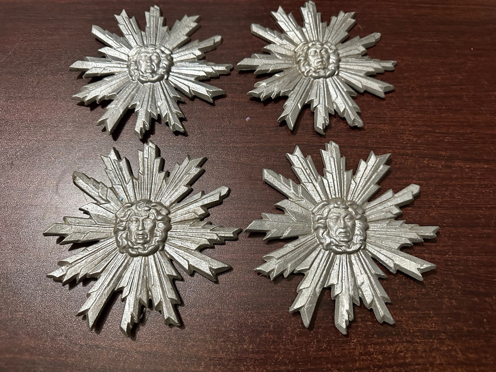 4 Vintage NOS Medusa Head Star Coffin Casket Medallion Medals Cast Aluminum