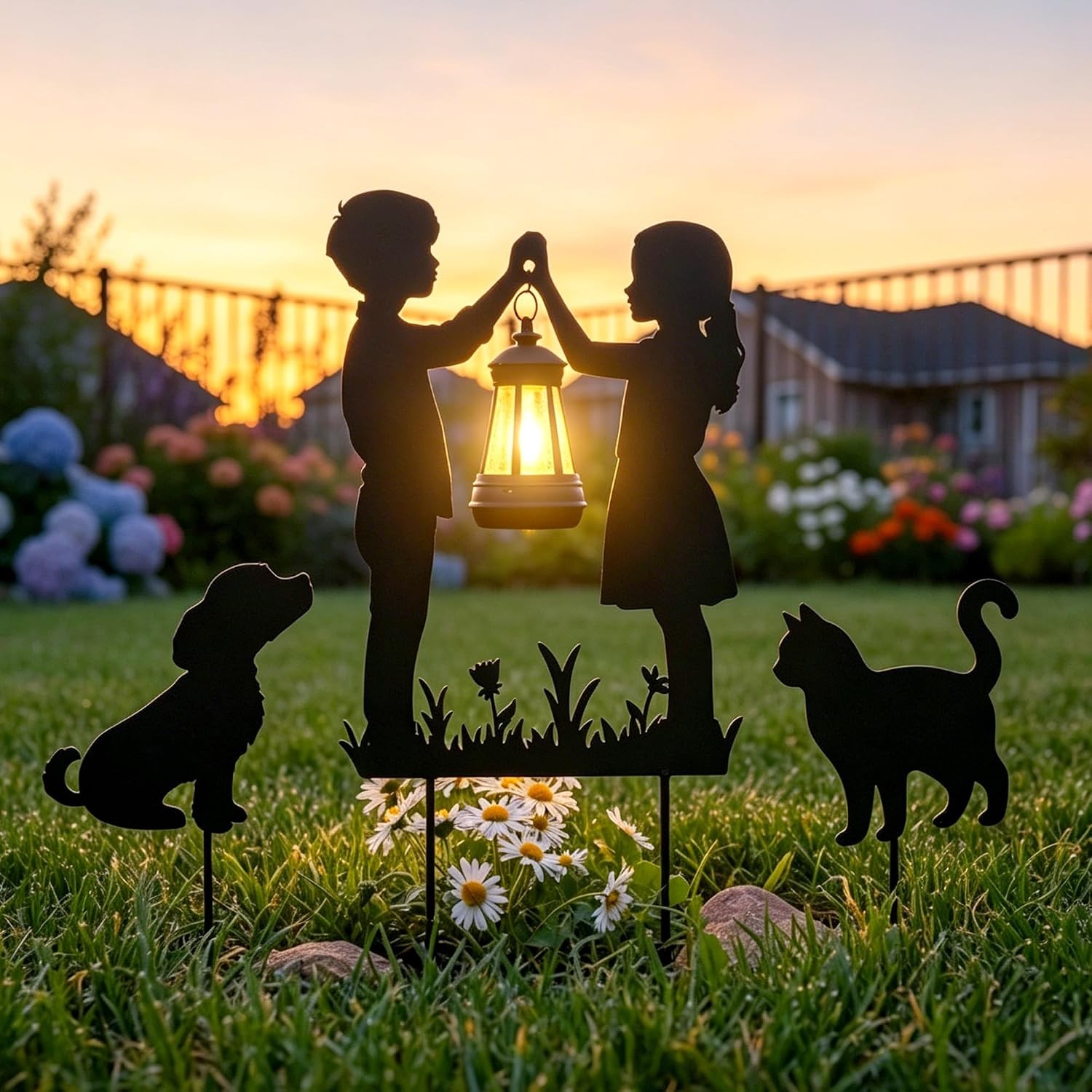 Boy Girl Cat Dog Solar Lights Outdoor Decorative Pathway Garden Decor Stake | Me