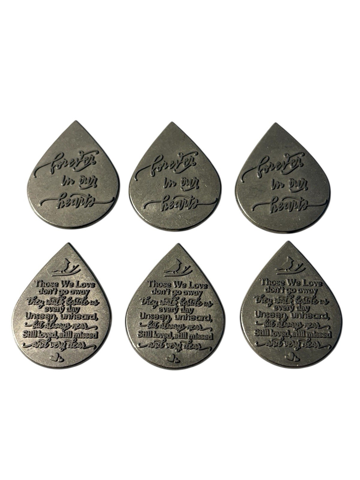 Forever in Our Hearts Mini Tear Drop Memorial Tokens Grief Gift Metal Set of 6