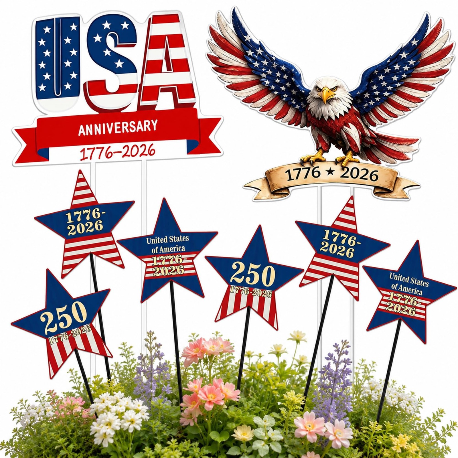 8 Pcs 22” H 4th of July Decoration Outdoor Patriotic Yard Stake Large Metal …