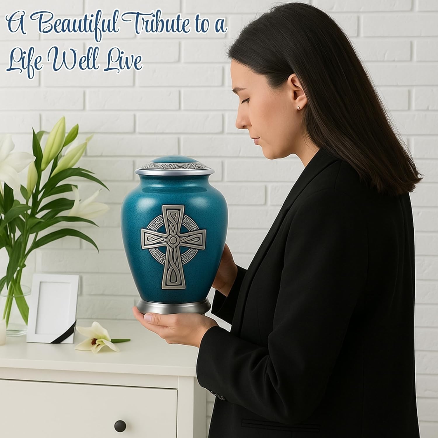Engraved Cremation Urn for Human Ashes – Large Aluminum Funeral Urn for Adults (