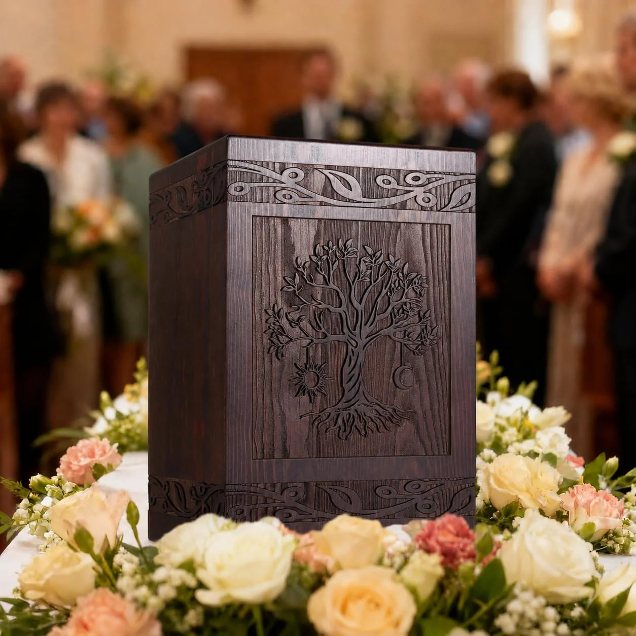 Cremation Urns for Human Ashes Adult Male Female, Wooden Carved Tree of Life Urn