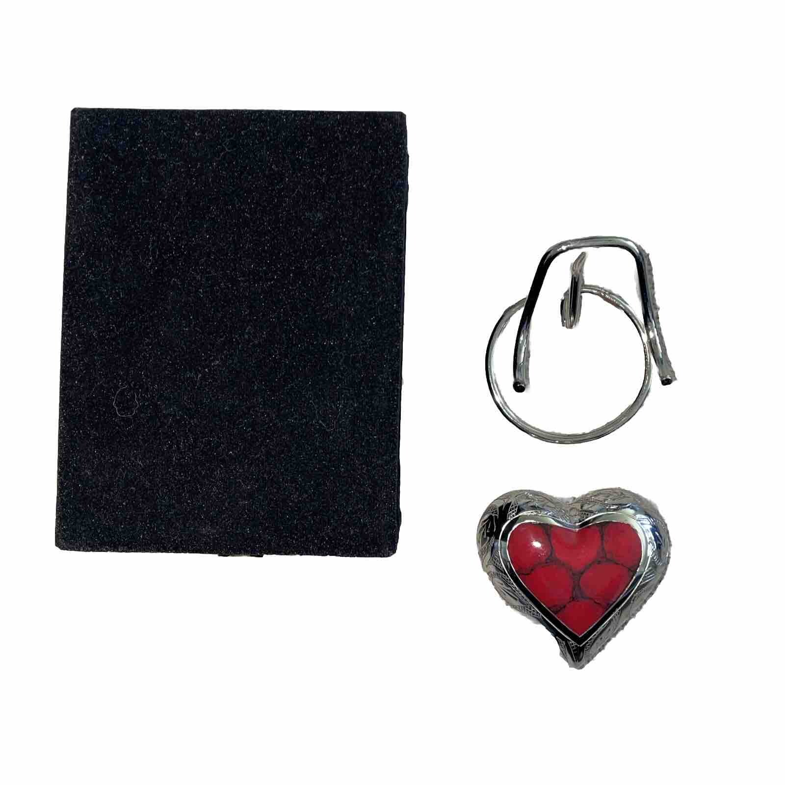 Red/Silver Heart Keepsake Urn Pets Mini Small Handcrafted Cremation W/ Stand