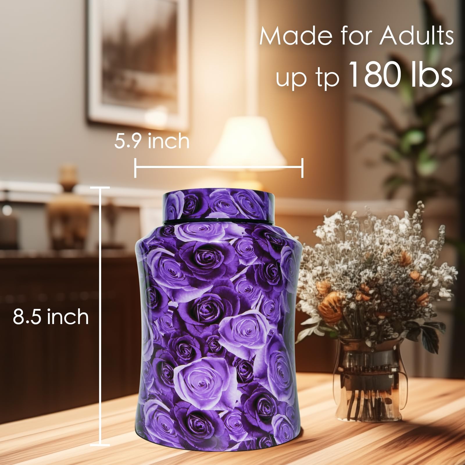 – Up to 180 lbs Purple Rose Cremation Urns for Human Ashes Adult Female Male,…