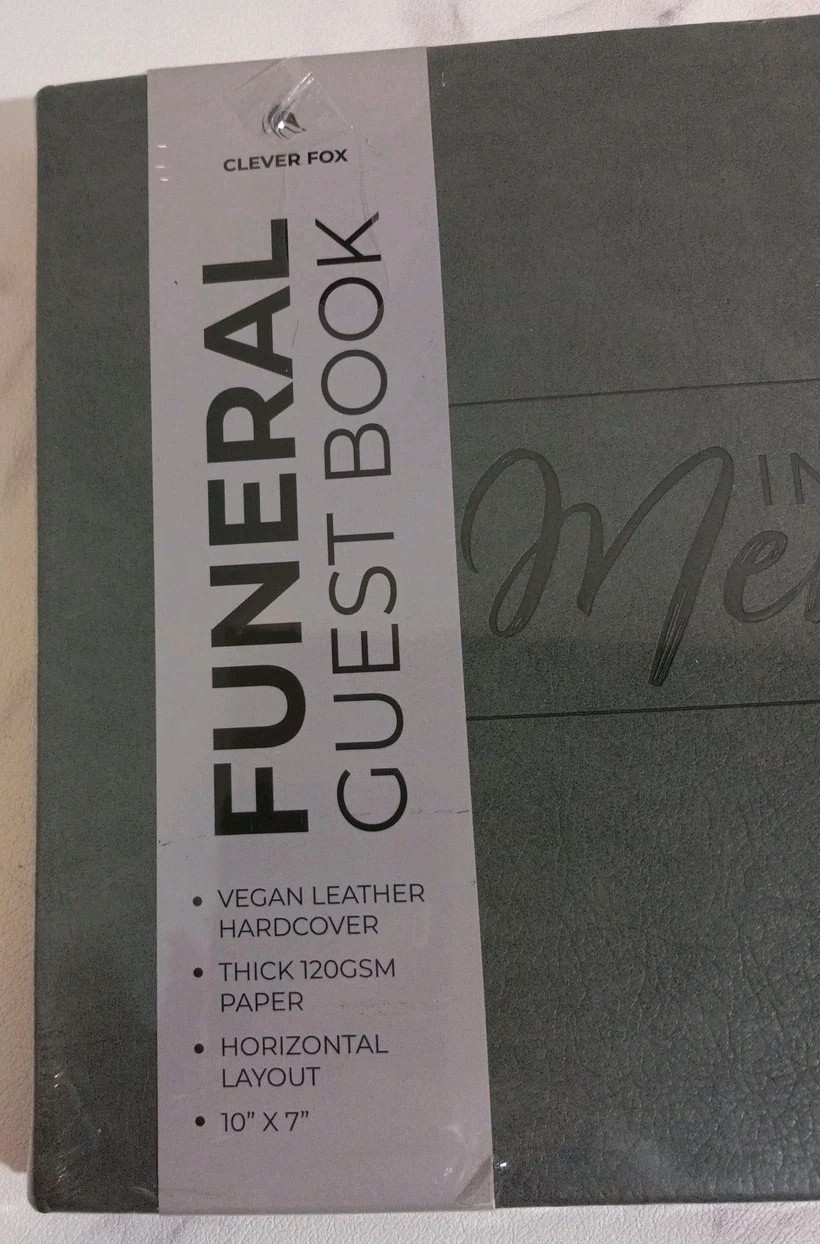 Clever Fox Funeral Guest Book In Loving Memory 10″×7″ Horizontal Layout Gray New