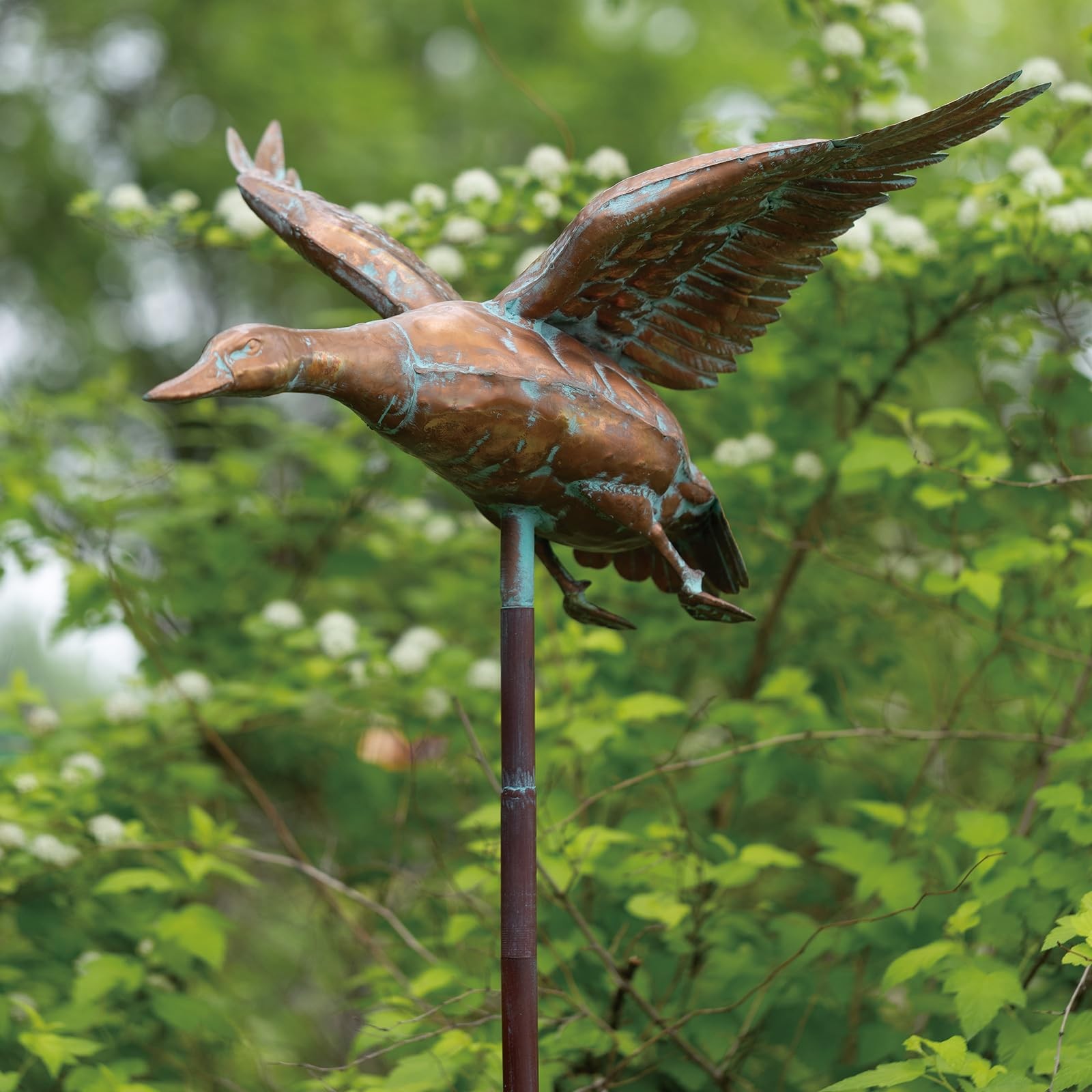 Mallard Duck Decorative Garden Stakes Outside, 69″ Antique Copper Flying Duck…