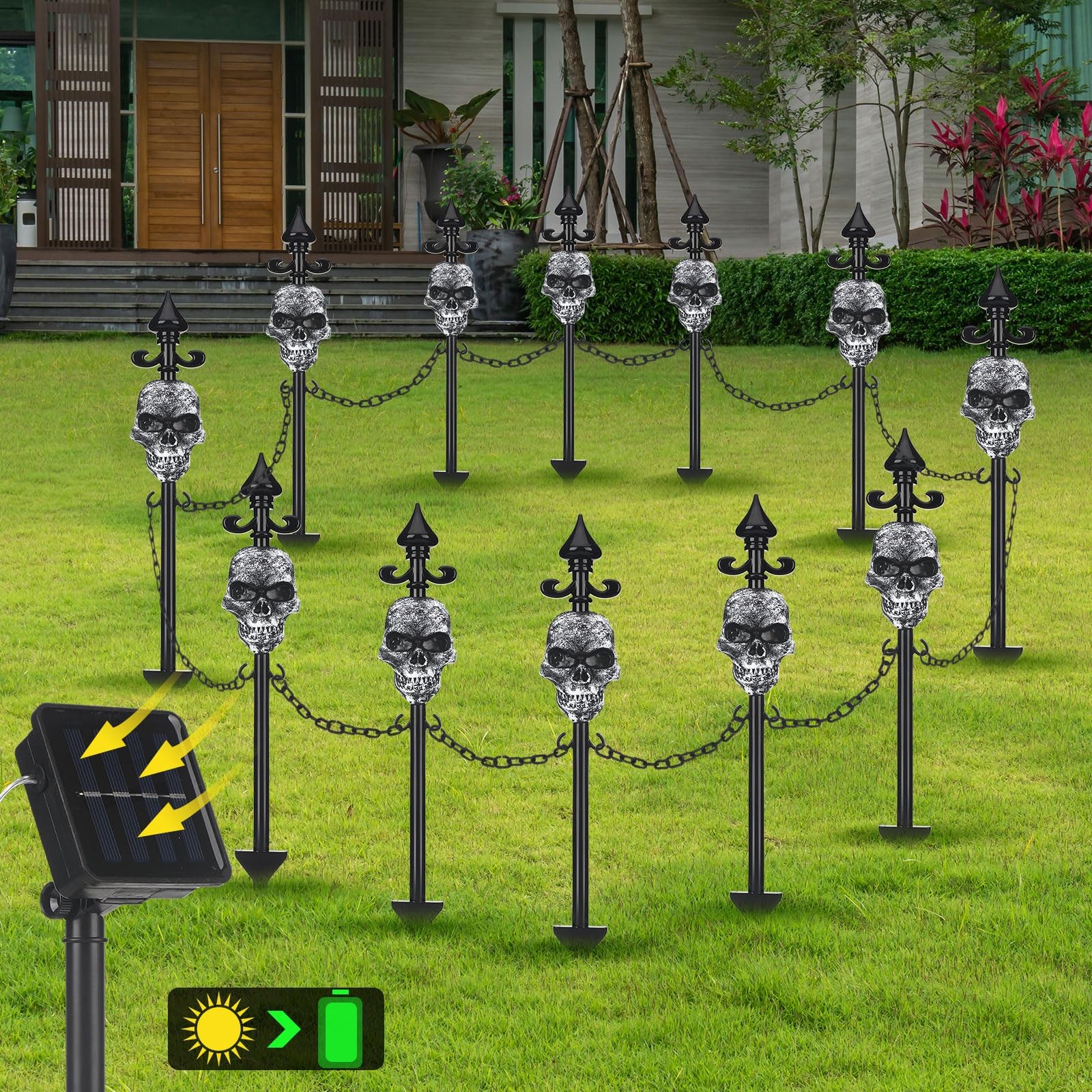 13 Set of Halloween Garden Fence with Solar Light Graveyard Decor Light up Ha…
